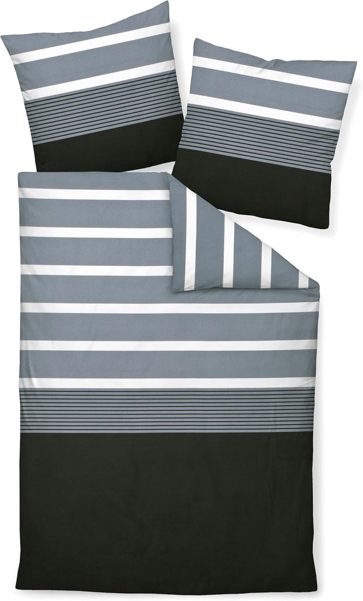 Satijnen beddengoed J.D. zilver-zwart 155 x 220 cm + 80 x 80 cm