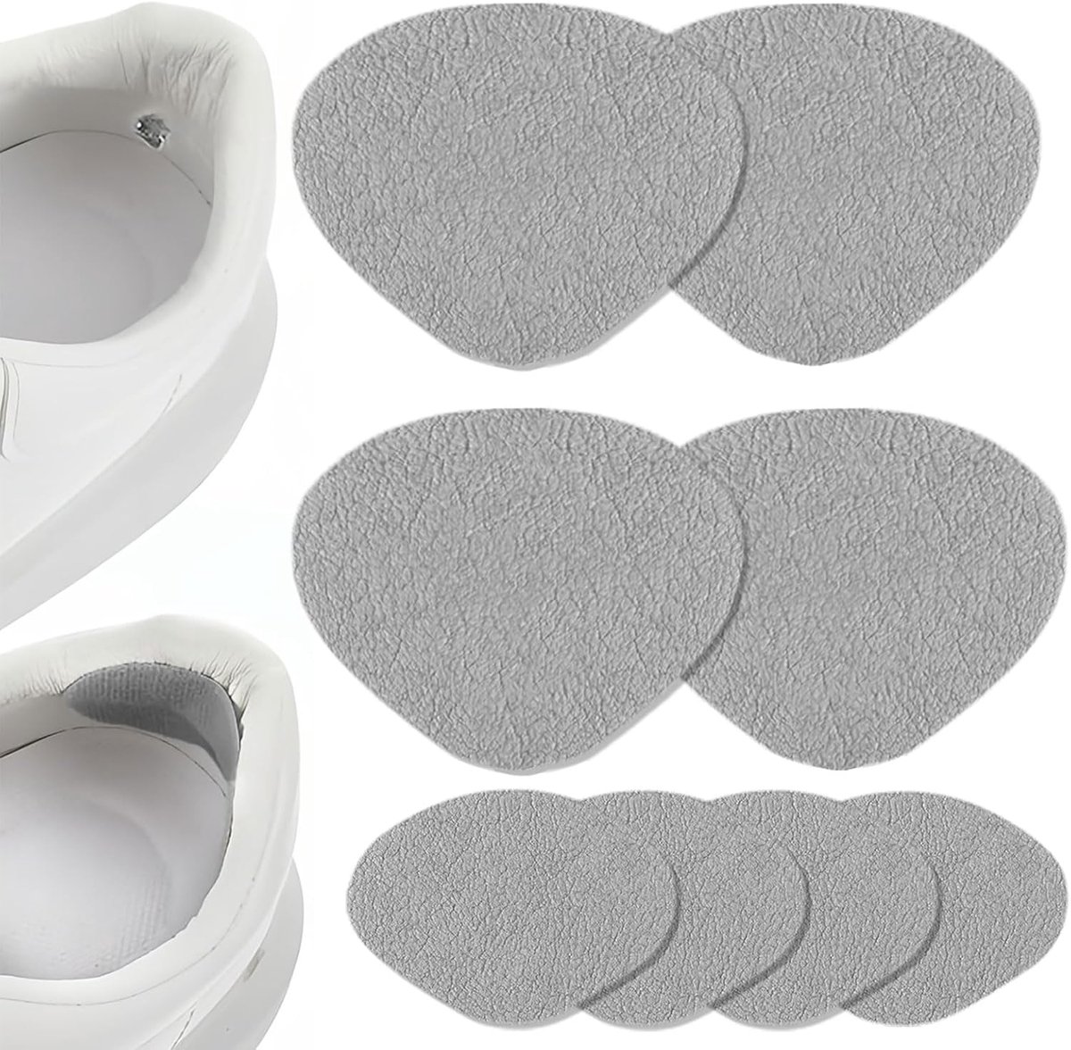 4 paar zelfklevende hielreparatiepleisters, schoengatpatch, schoenhielreparatie voor sneakers, leren schoenen, hoge hakken, groot en klein formaat, grijs