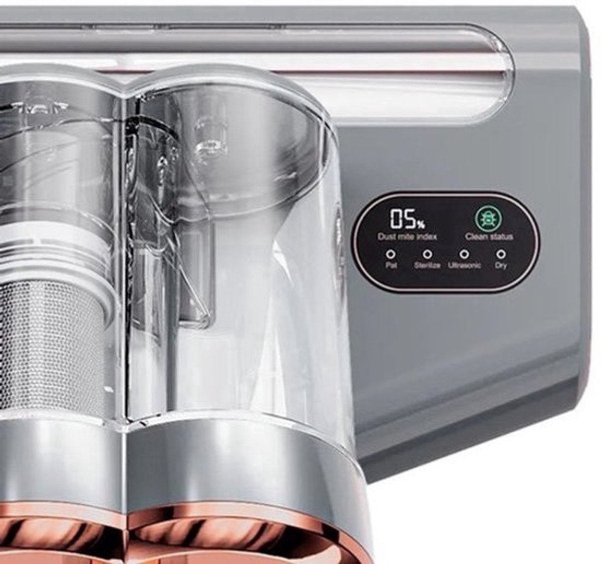 Dual-Cup Smart - Anti-Mite Cleaner Bedstofzuiger - 500W - 13KPa Zuigkracht - Huisstofmijt Sensor - UV-licht - Ultrasone Tech - 99,99% Mijtenverwijdering - Grijs