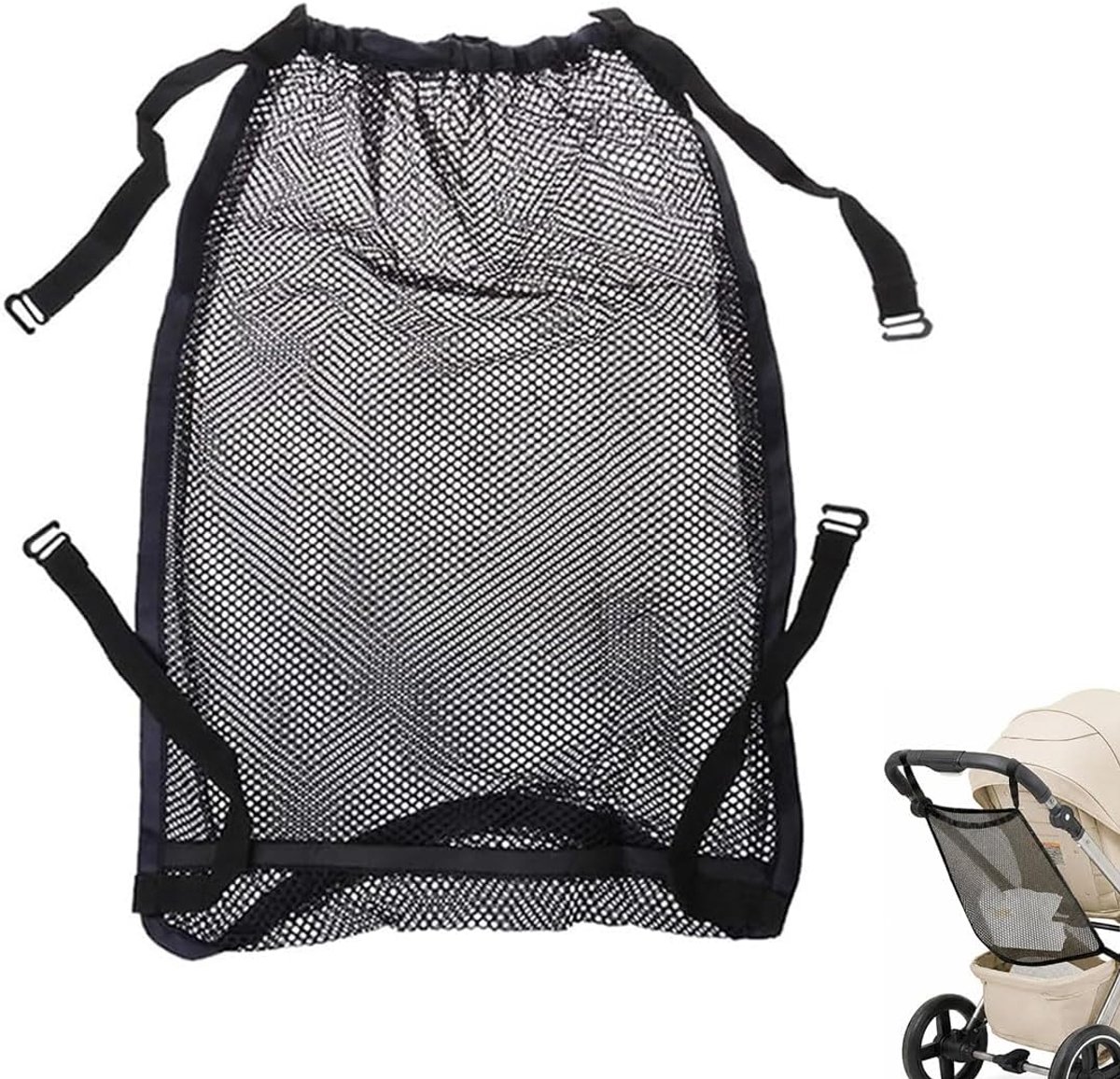 Hangmat voor kinderwagen, universeel opbergnet, boodschappentas, zwart