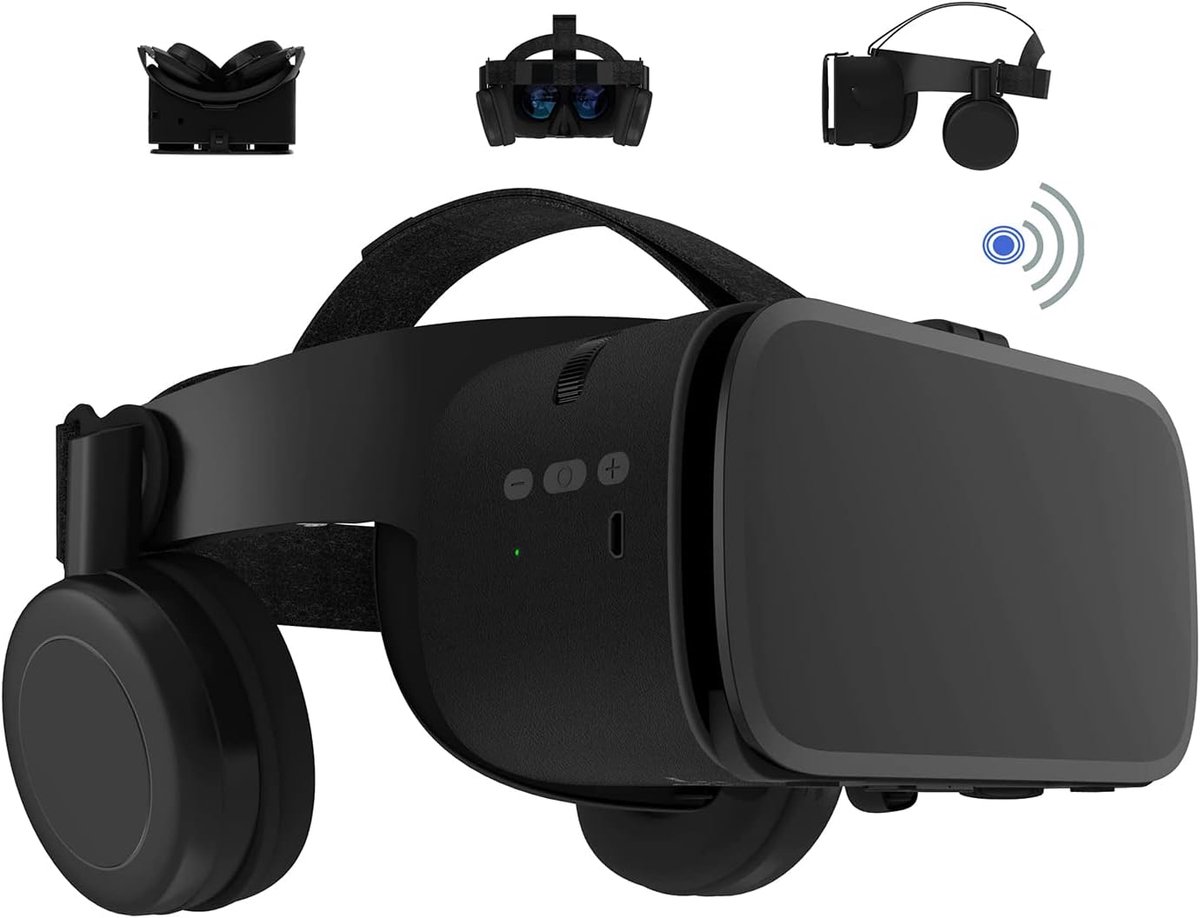 VR-hoofdtelefoon voor iPhone en Android-telefoons, virtual reality-bril, draadloos, Bluetooth, 3D, met afstandsbediening, Play Game Watch Movie, geschikt voor 4,7 tot 6,2 inch telefoon (zwart)