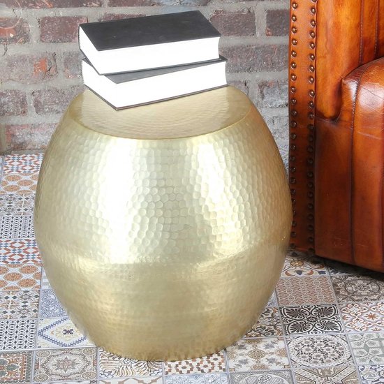 Moro Oriëntaalse bijzettafel kruk Mohan goud Ø 45 cm hoogte 41 cm met hamerslag van aluminium | ronde salontafel gehamerd | een luxe moderne banktafel | TSV9010 — afbeelding 3