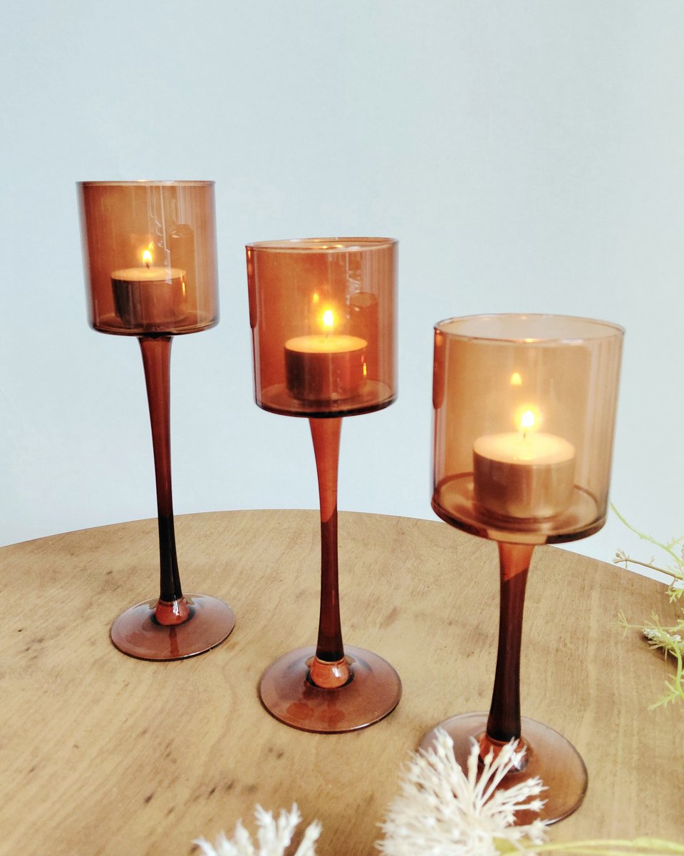Waxinelichthouder - Set 3 stuks - DK - Jazz Cognac - Glas - Set van 3 stuks - 26, 23 en 20 cm