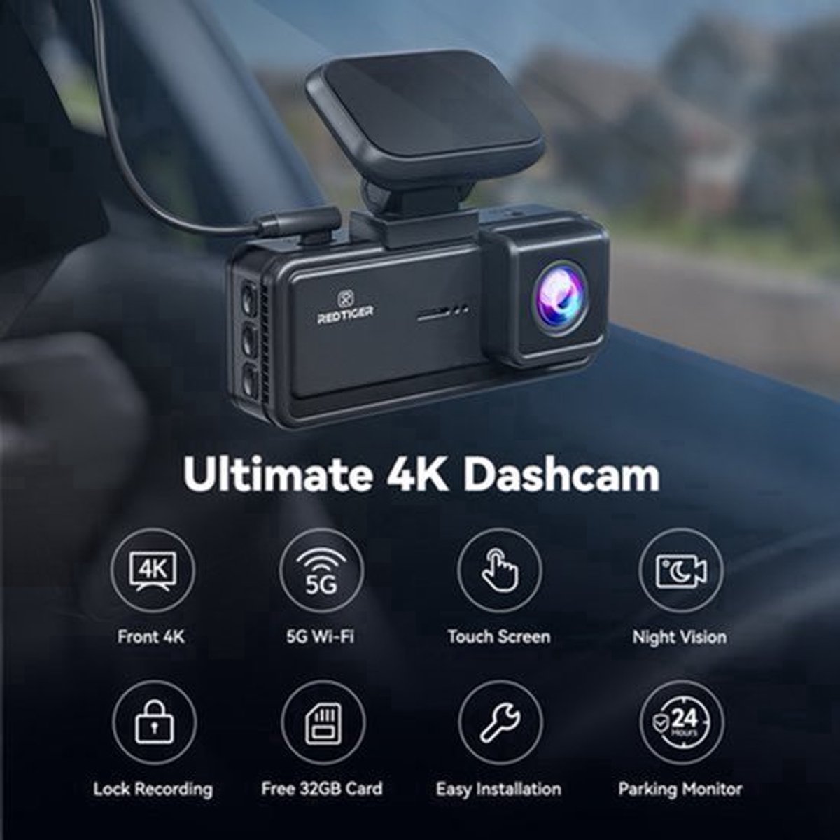 Dashcam HD 4K Ingebouwde GPS - 70 Graden Kijkhoek - 5G Wifi - Nachtzicht - Auto DVR - Vermoeidheidsdetectie