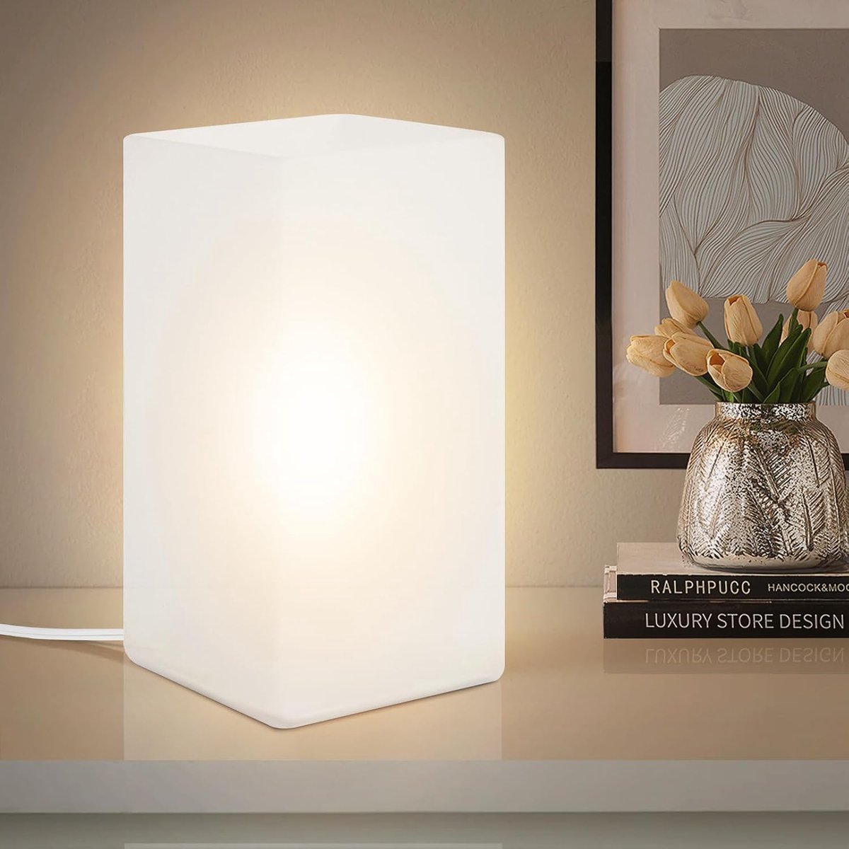 tafellamp van 9 inch met witte matglazen lampenkap, stijlvolle bollamp voor slaapkamer, woonkamer en boekenplank, modern ontwerp, perfect voor huisdecoratie, zonder lamp