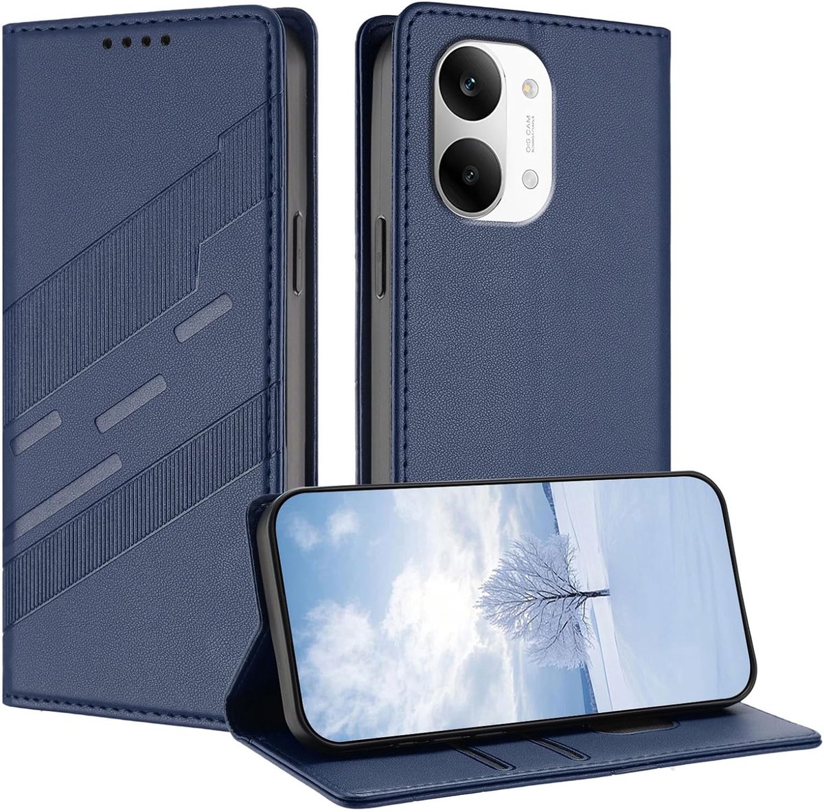 Magnetische foliohoes voor Xiaomi Poco X8 Pro Max, premium PU/TPU stootvaste leren hoes, met kaartenvak, standfunctie, portefeuille, telefoonhoes, beschermhoes, donkerblauw