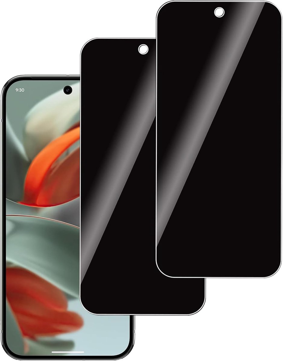 2 stuks, Privacy Glass Screen Protector Compatibel met Google Pixel 9 Pro, Bubble-, Krasbestendig, 9H Hardheid Anti-Spy Gehard Glazen Screen Protector voor Google Pixel 9 Pro