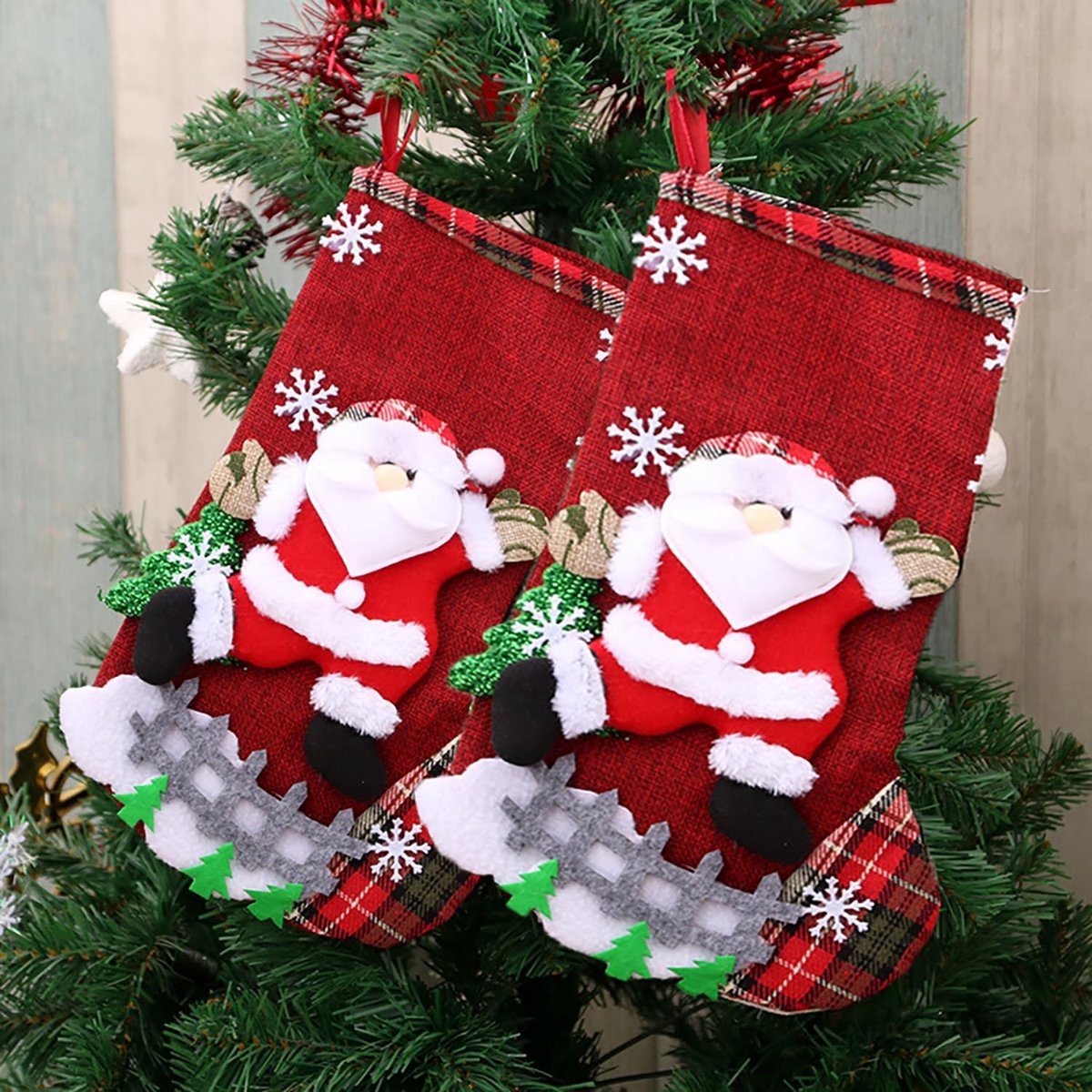 Kousen - 1 stuk, rood, kerstkous, decoratie, kerstlaarzen, geschikt voor het opbergen van snoep, kleine geschenken, speelgoed enz