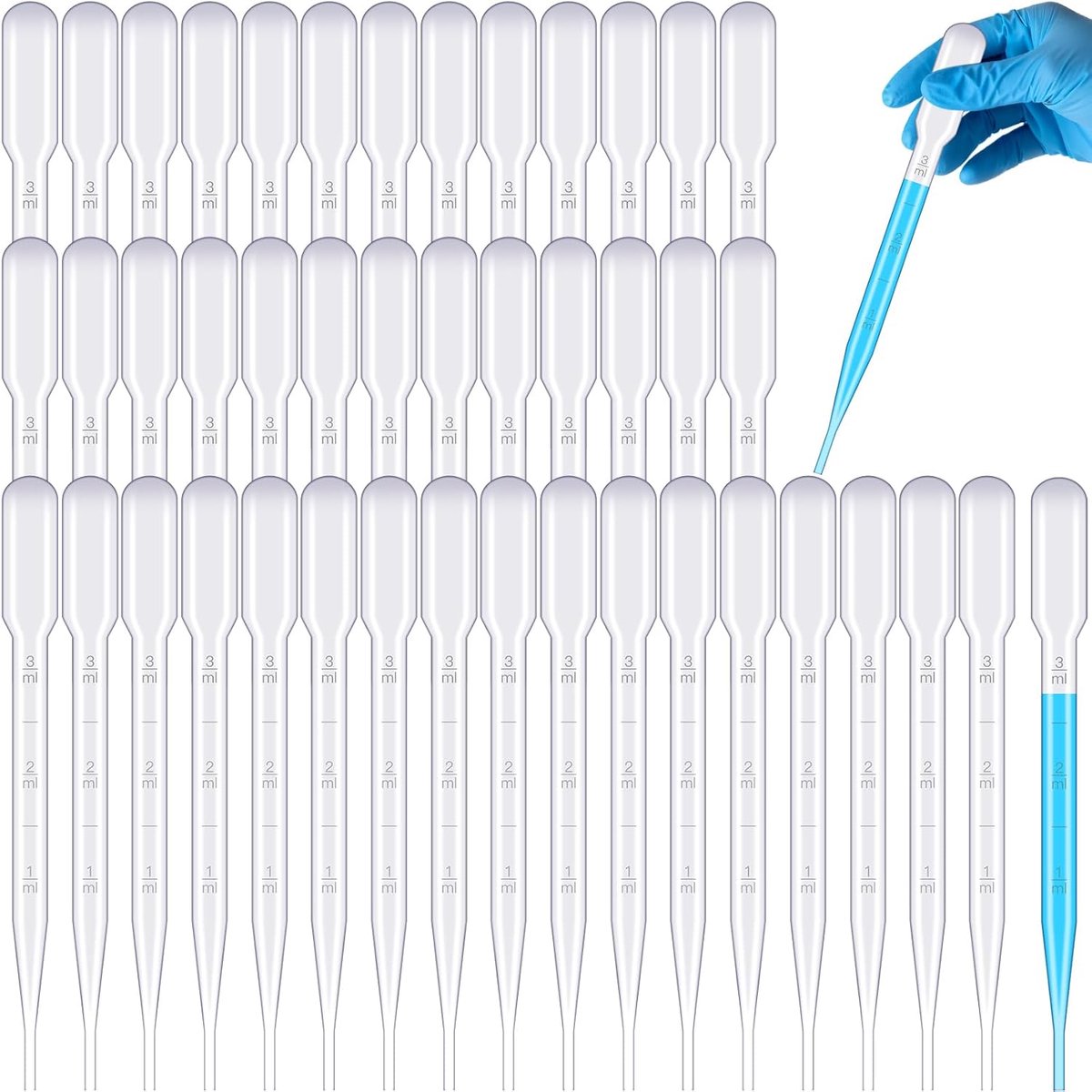 100 stuks pipetten van 3 ml, kunststof pipetten voor kinderen, doseerpipetten voor kinderen, transferpipetten, plastic druppelaar, pinpet, mest, wegwerppipetten voor experiment, etherische oliën
