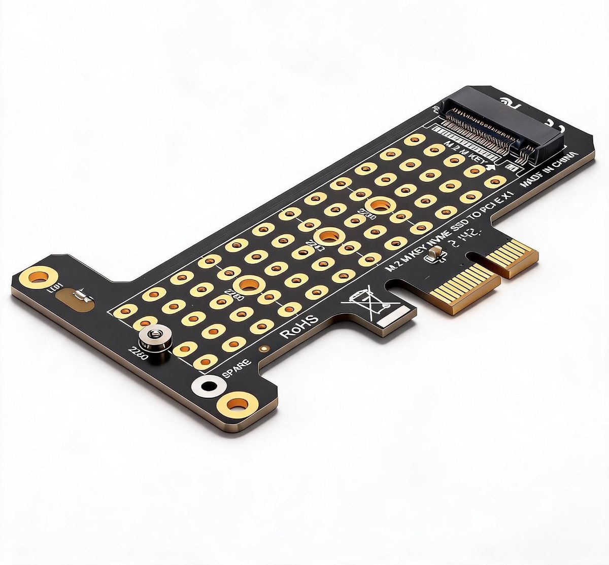 NVMe SSD (M Key) Naar PCIe X1-adapterkaart, Ondersteunt M2 NVMe SSD 2280, 2260, 2242, 2230, Compatibel voor XP, voor 7, voor 8, voor 9, voor 10 en Later en voor OS X