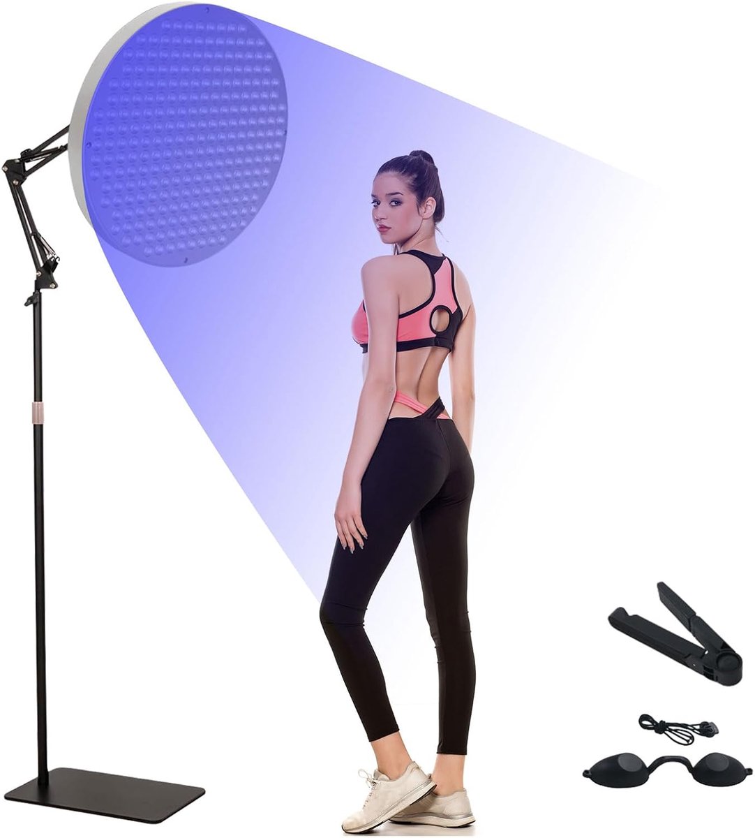 Solarium voor thuis met 460 nm blauw licht en 250 leds, 50 W bruiningslamp, draagbare gezichtsbruiner met verstelbare standaard voor gezicht en lichaam, thuislichttherapie