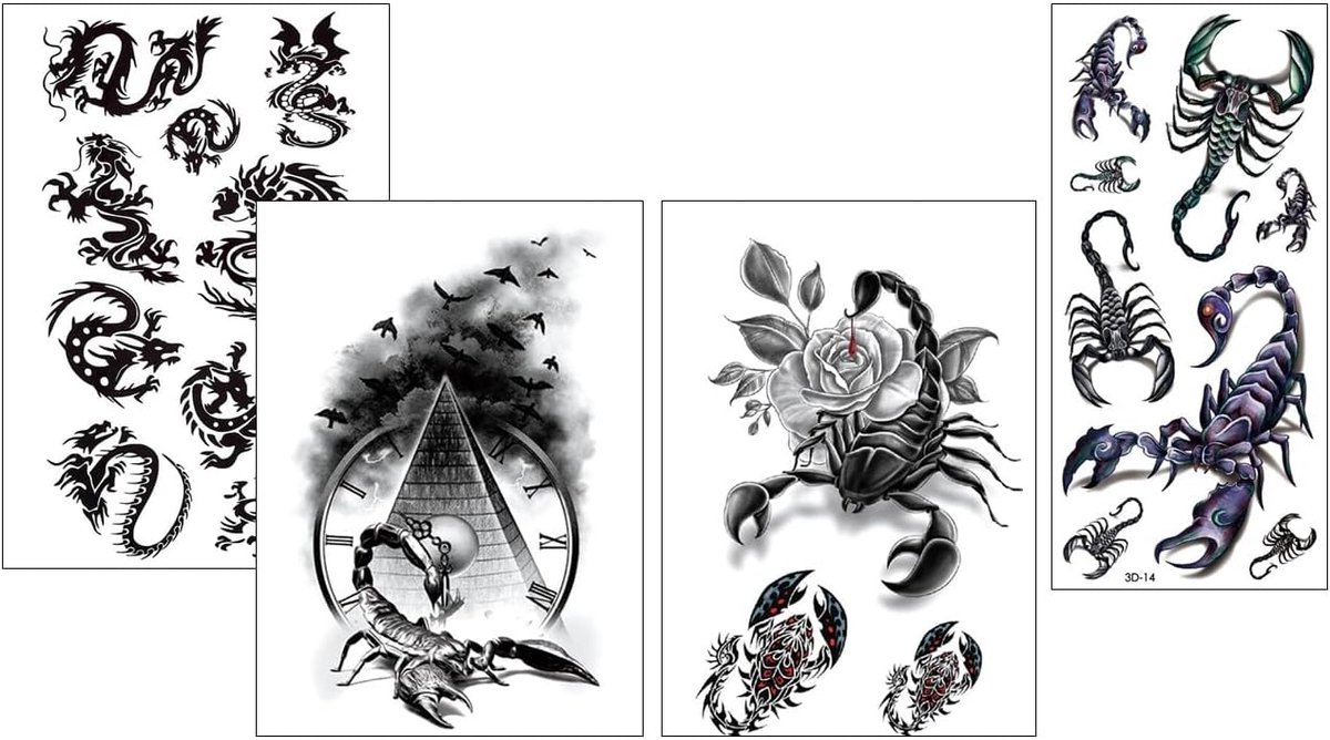4 vellen schorpioen-tattoo mannen arm draken nep tattoo