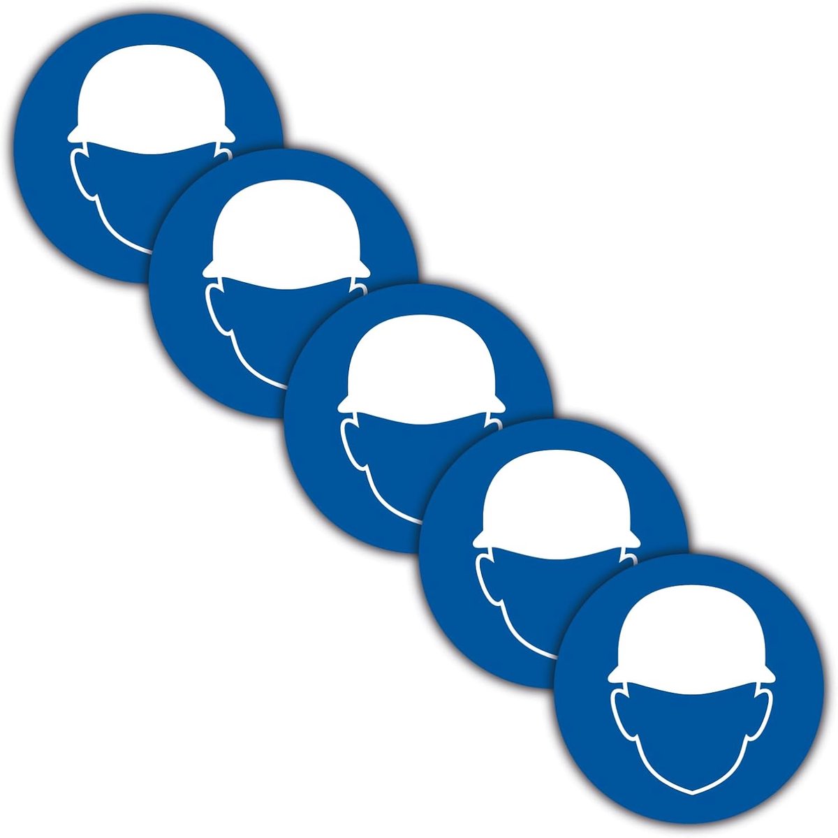 5 stuks hoofdbescherming/helmplicht ISO 7010 stickers Ø 9,5 cm sticker aanwijzingsteken biedteken met uv-bescherming voor buiten en binnen STROBO