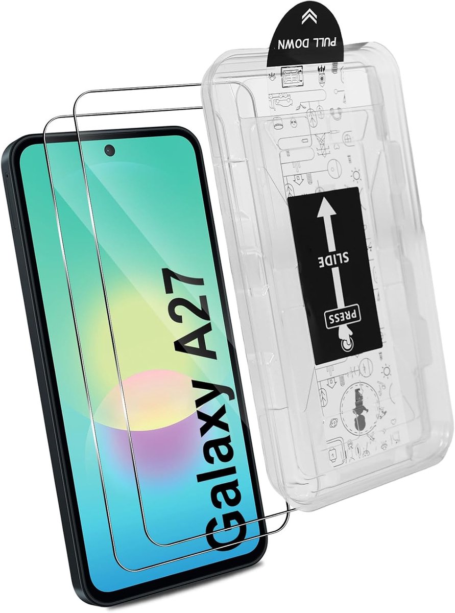 Beschermfolie voor Samsung Galaxy A27 5G, 2 stuks, 9H hardheid, HD autoinstallatie, nauwkeurige uitlijning, krasbestendig, eenvoudige installatie, displaybeschermfolie