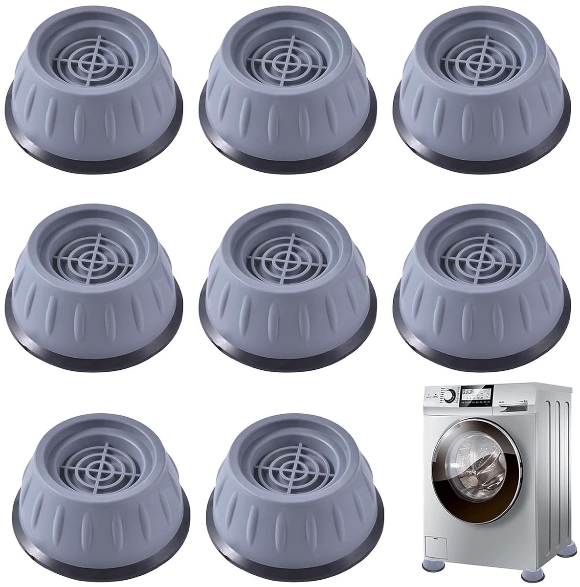 Antivibratie Voetkussens voor Wasmachines - 8 Stuks, Geluidsreducerend en Antislip, Ideaal voor Droger, Koelkast en Meubels, Grijs