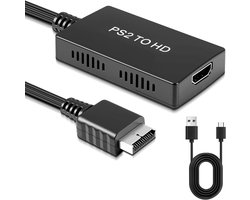 HDMI-adapterconverter, ondersteuning 480p/720p 4:3/16:9 beeldschermverhouding, plug & play PS2 naar H-DMI-converter, compatibel met HDTV/monitor/projector, USB-voeding, voor PS1/PS2 naar H-DMI