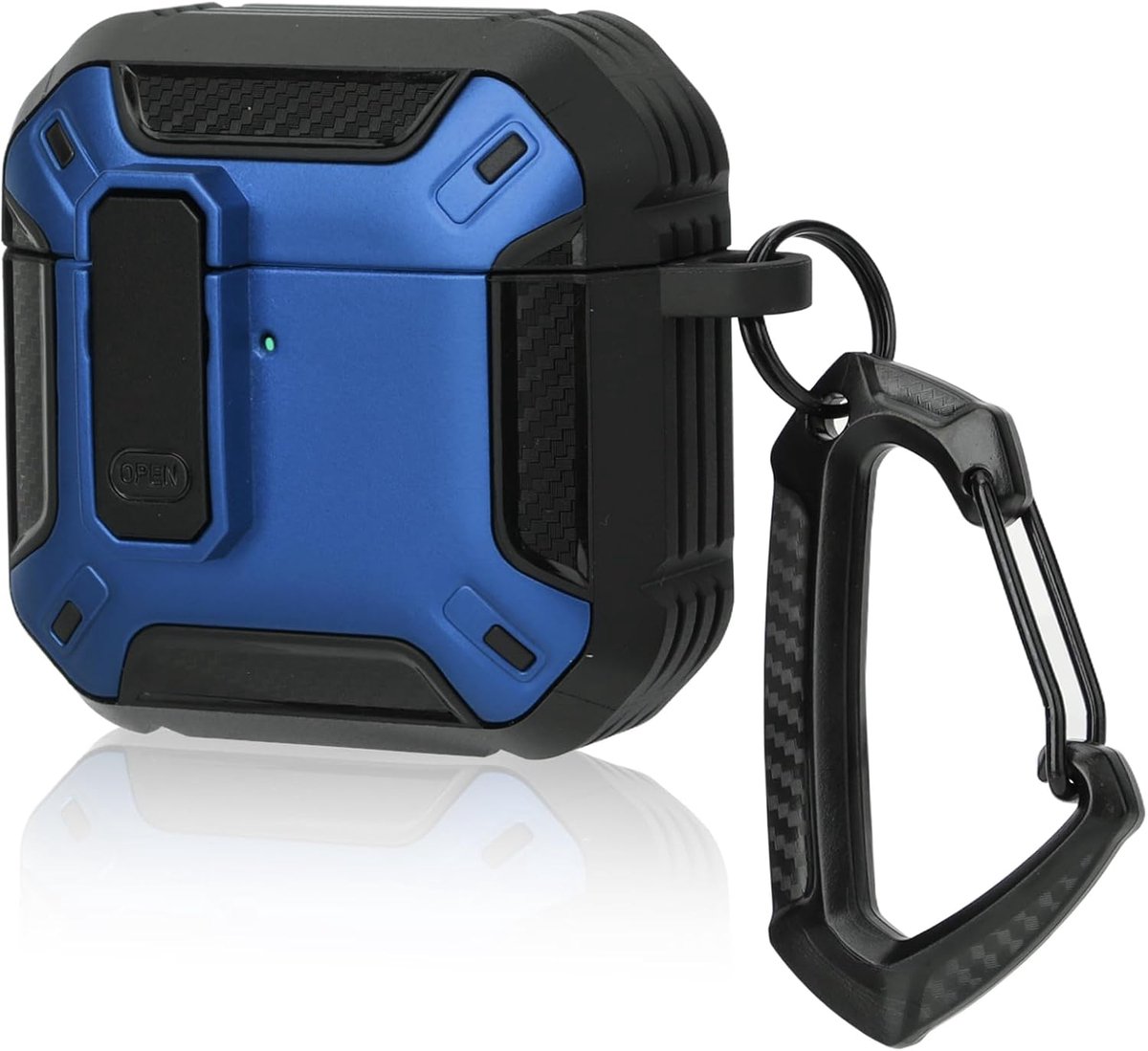 Hoes compatibel met 2024 Airpods 4e generatie, TPU-materiaal met vergrendelingsafdekking en sleutelbandhaak, dubbellaags stof- en schokbestendig, robuuste hoes, led-licht zichtbaar (zwart en blauw)