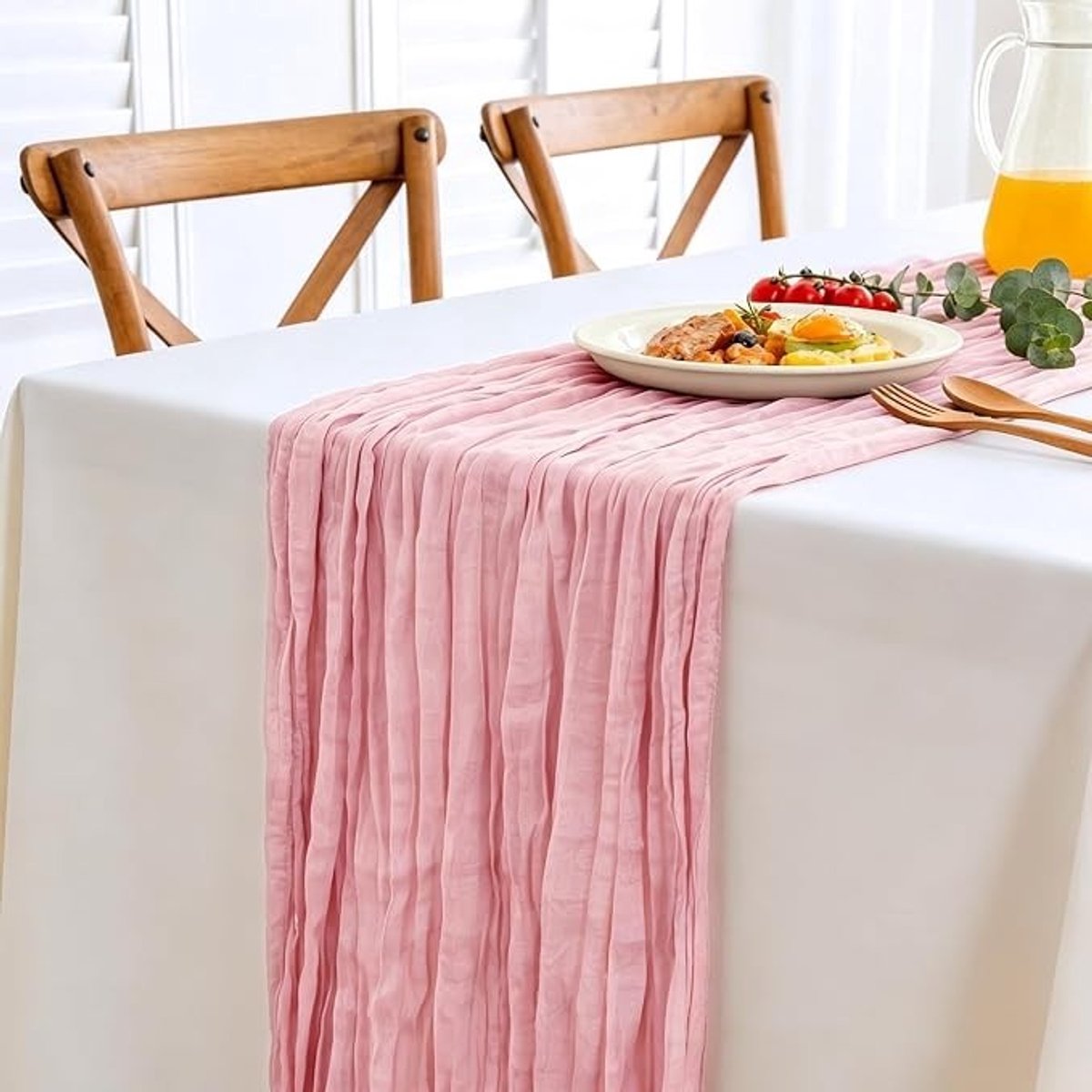 Livatto Kaasdoek Tafelloper Donkerroze 300 x 90 cm - Boho Gaas Tafelloper voor Bruiloften en Feesten