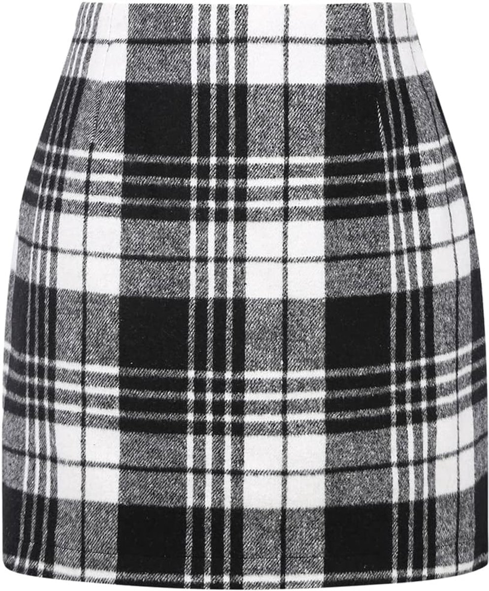 Wollen minirok in kokerstijl met hoge taille en ruitpatroon van Idealsanxun.