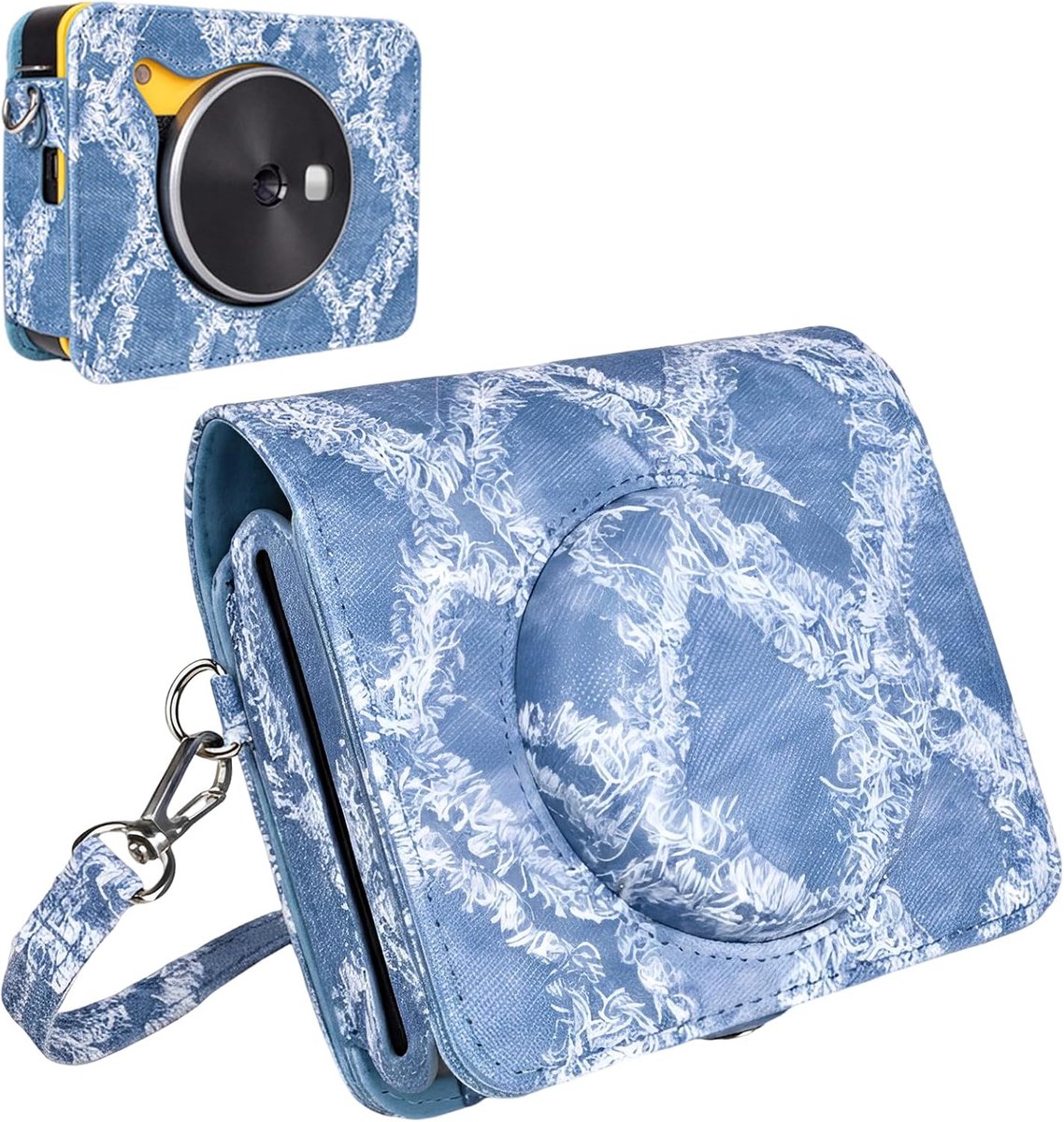 Cameratas compatibel met de nieuwste versie Kodak Mini Shot 3 Retro C300R 2-in-1 Instant Camera, Custom Fit PU Lederen Tas met Verstelbare Riem, Compacte Draagbare Opslag, Cowboy