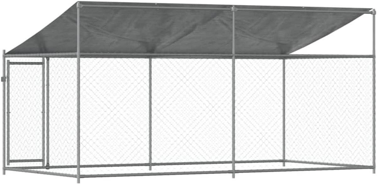 Hondenkennel/krat met Beschermend Dak en Afsluitbare Deuren - Gegalvaniseerd Staal, Veilige Dierenkooi voor Buiten/Binnen (4 x 2 x 2 meter #06)