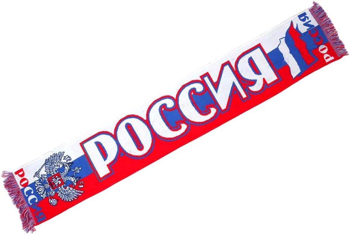 Supporter sjaal, blauw wit rood, gebreid acryl, 140 x 22 cm, met wapenschild en vlag, klassieke stijl