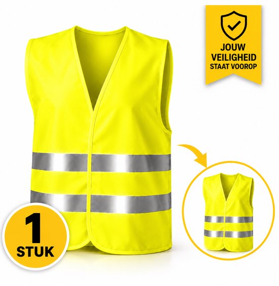 Reflecterend Veiligheidsvest Geel - Veiligheidshesje Auto - 1 stuk - Volwassenen - Hoge Zichtbaarheid