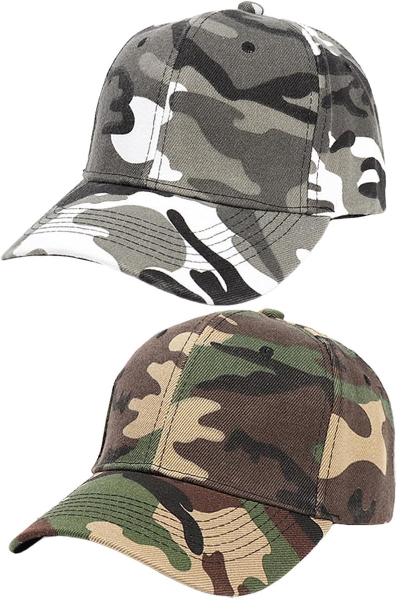 Honkbalpetten, kinderhonkbalpetten, snap-back verstelbare zonnehoed, outdoor zonnehoed, ademende sporthoed, zomerse vrijetijdshoed, Grijze en witte camouflage, S-M