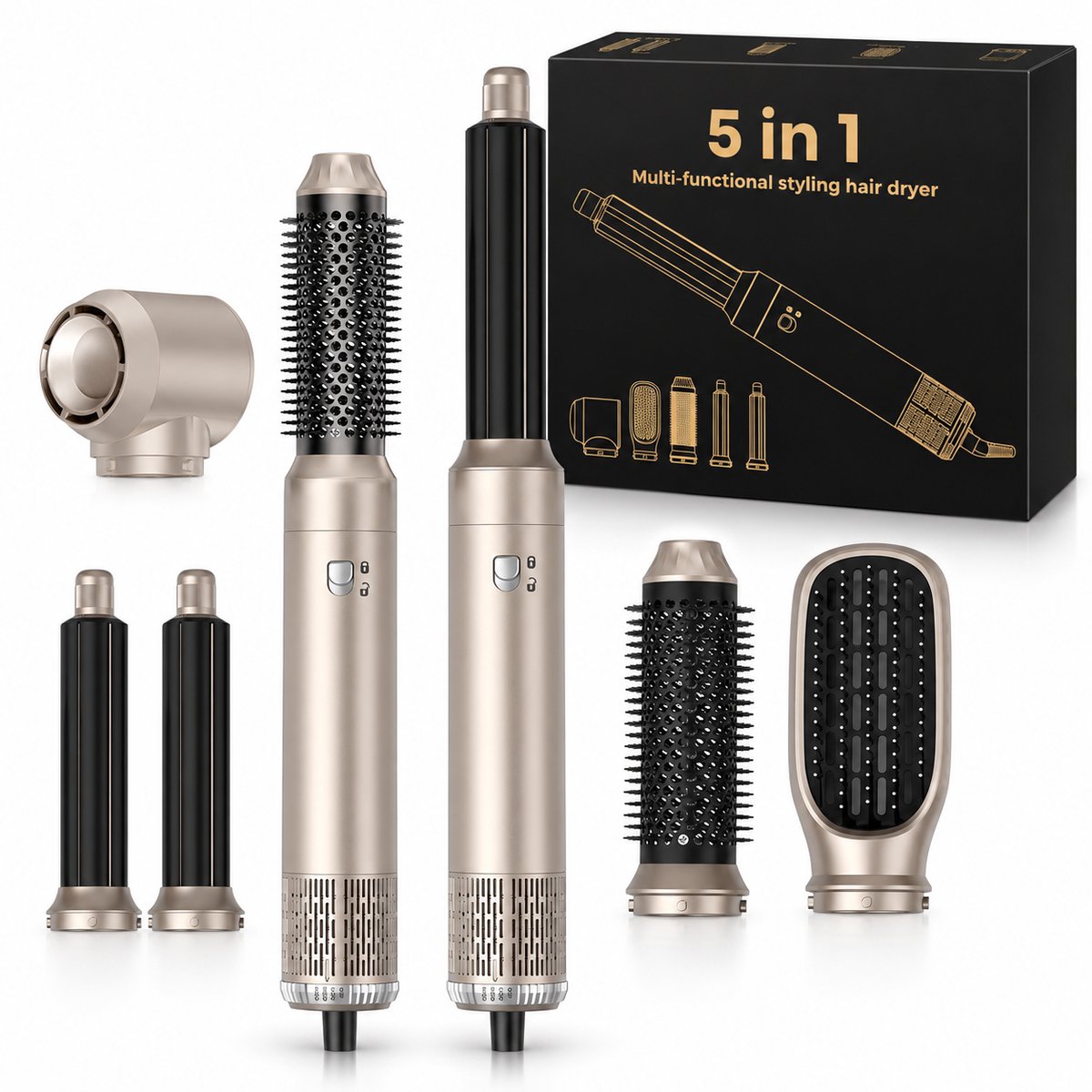 UKLISS® 5 in 1 Föhnborstel - Airstyler - Krulborstel - Multistyler - Diffuser Föhn - Shark
