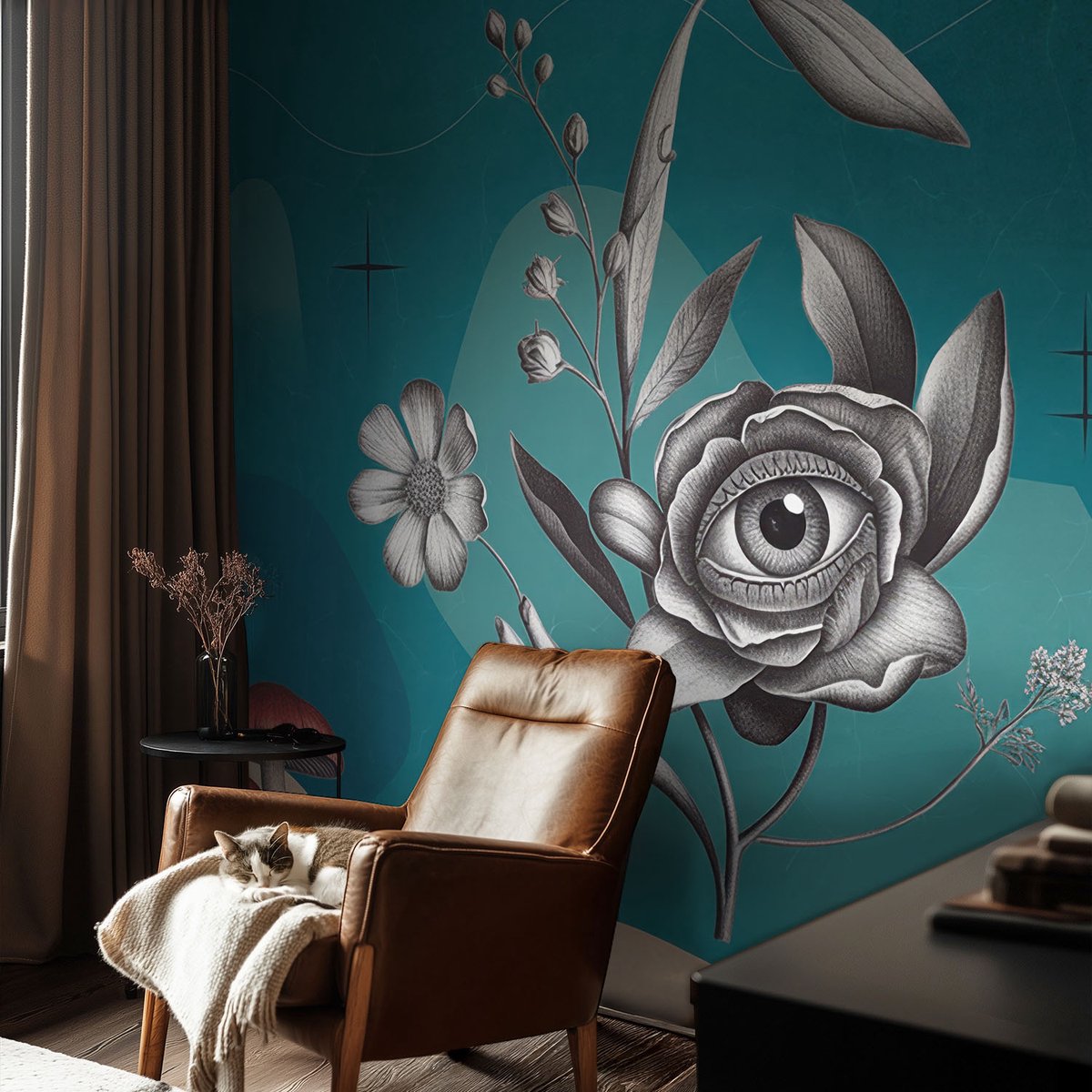 Coloray Vliesbehang - Blauw Snellijm Behang - 104x70 cm - Bloem Oog Muurschildering - Slaapkamer behang Deel - Fotobehang Vlies - Gang behang
