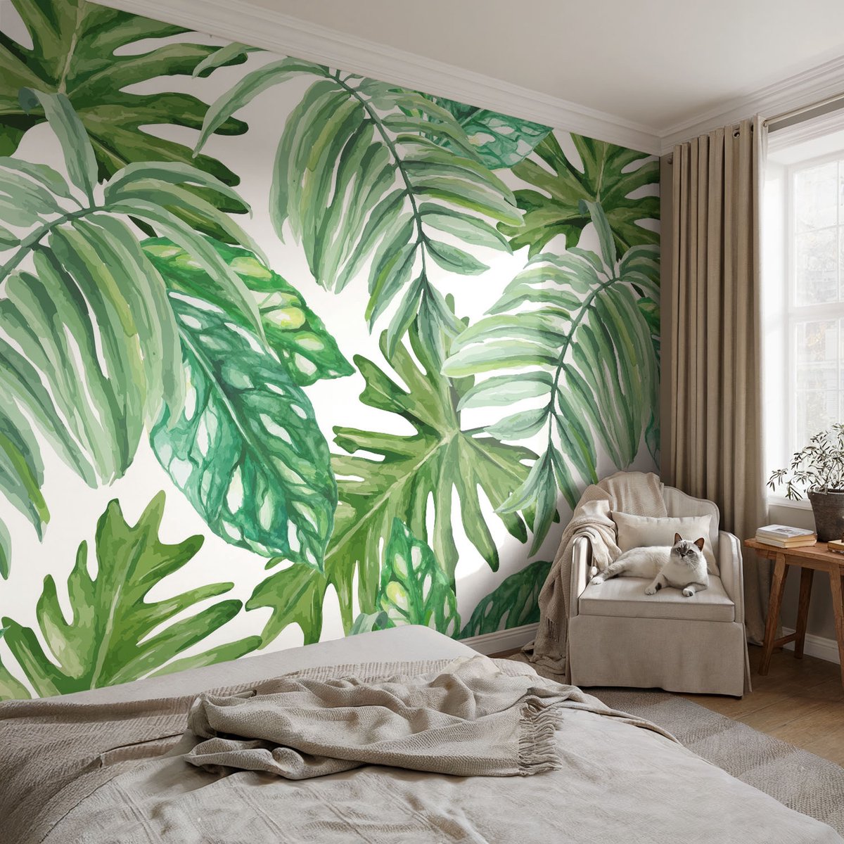Coloray Vliesbehang - Groente Snellijm Behang - 104x70 cm - Exotische Bladeren Fotobehang Vlies - Hal behang Bloemen En Planten - Muurschildering - Woonkamer behang