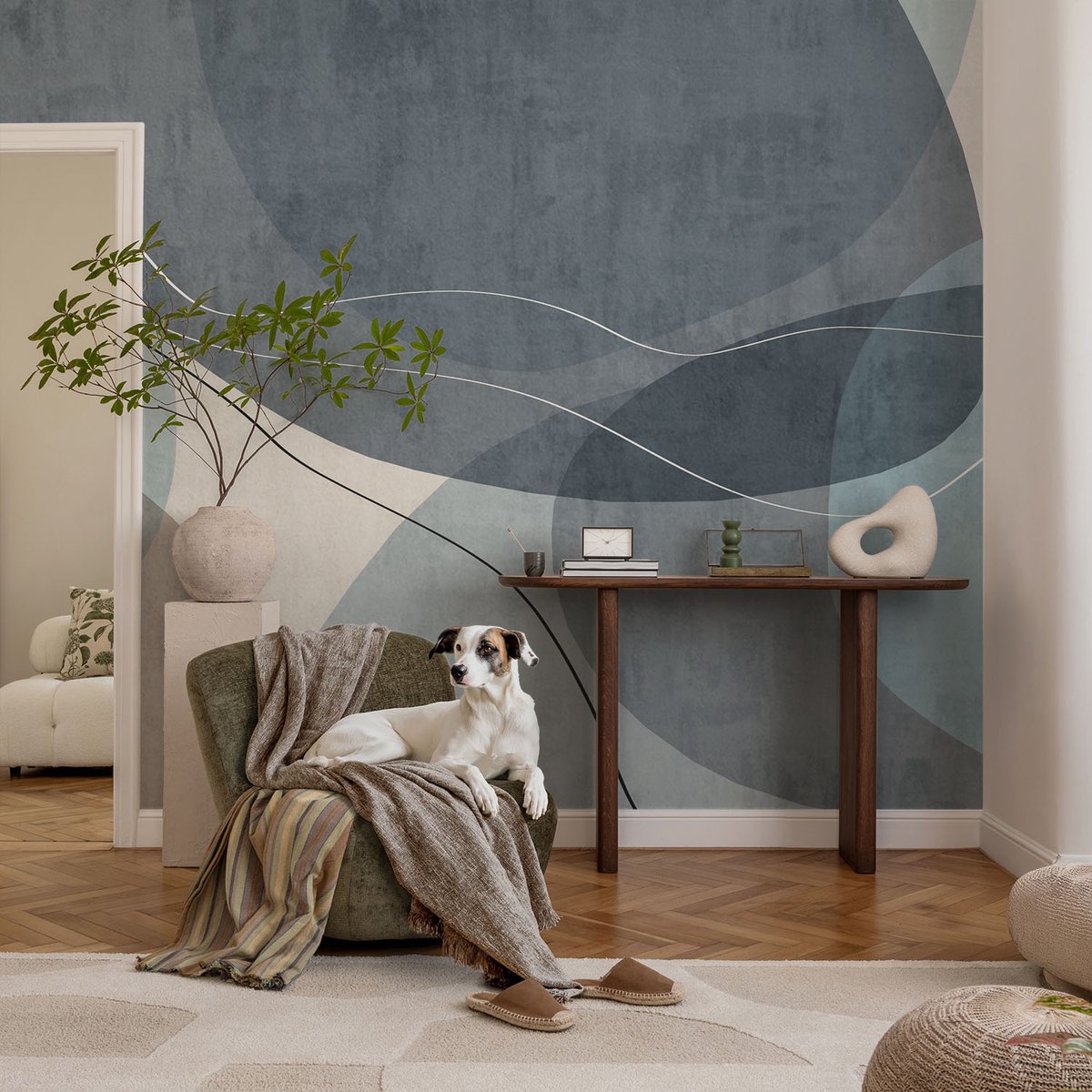 Coloray Vliesbehang - Blauw Snellijm Behang - 104x70 cm - Moderne Abstractie Fotobehang Vlies - Hal behang Abstractie - Muurschildering - Woonkamer behang