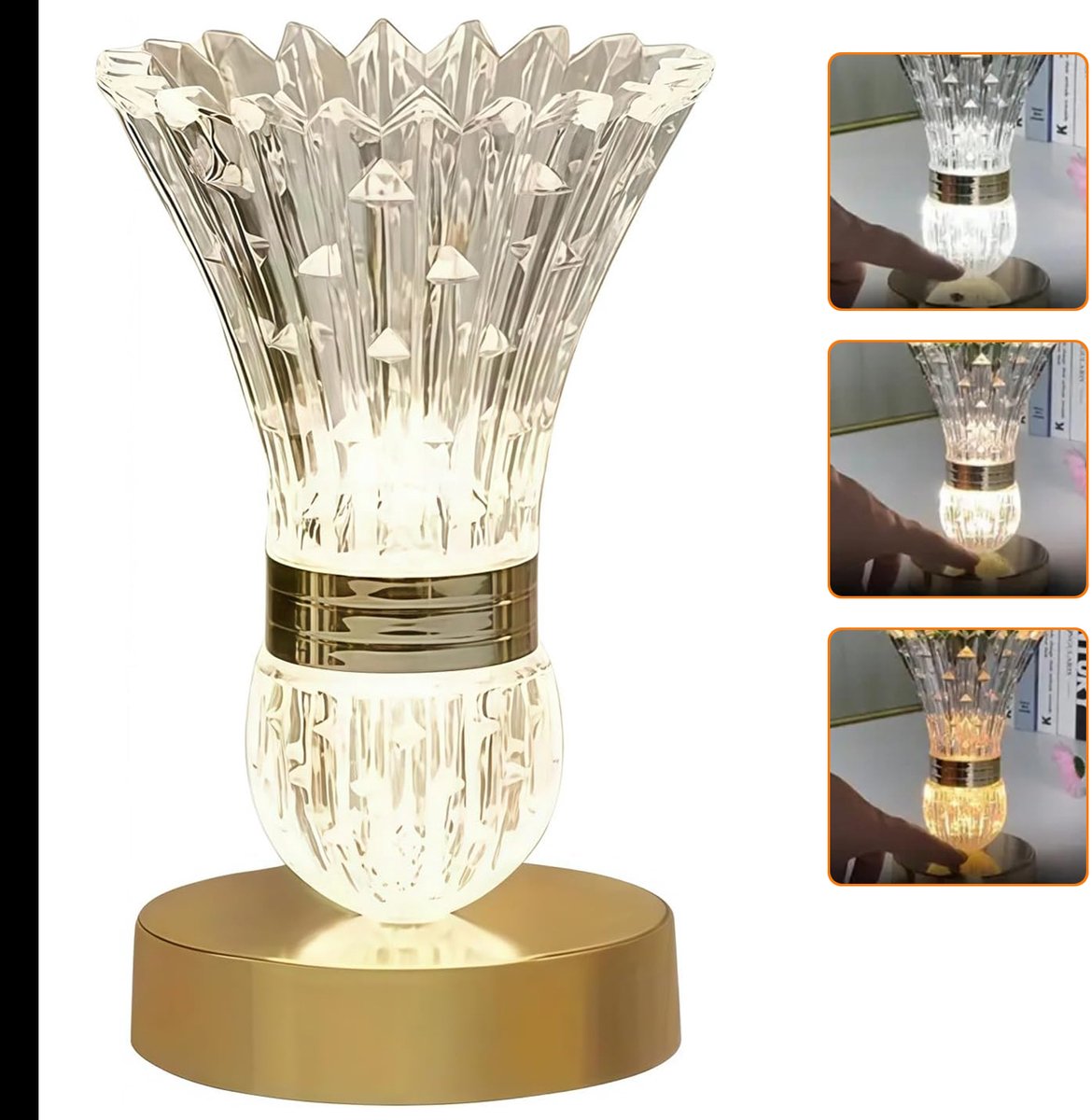 Kristallen Tafellamp Met Aanraakbediening - Traploos Dimbare Led-Lamp - Kristallen Badminton Vaaslamp - Nachtlampje