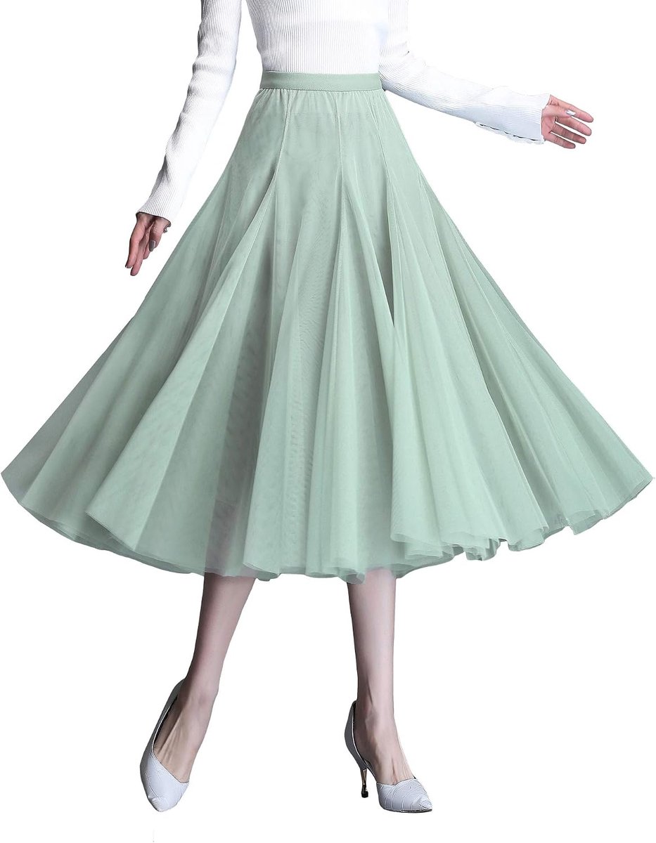 tule rok midi plooirok hoge tailleband chique rok elastische taille gedrapeerde stof