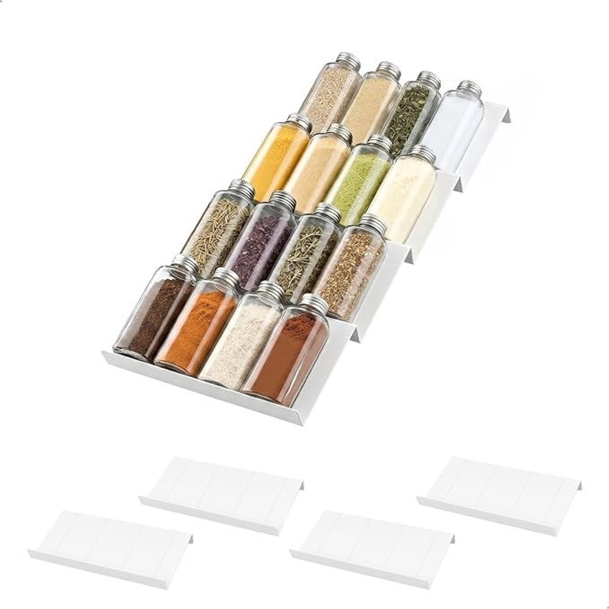 Livatto Kruidenrek met Lade en Ladder - Ruimtebesparend voor Keuken en Bar - Patchworkable - 6 Stuks