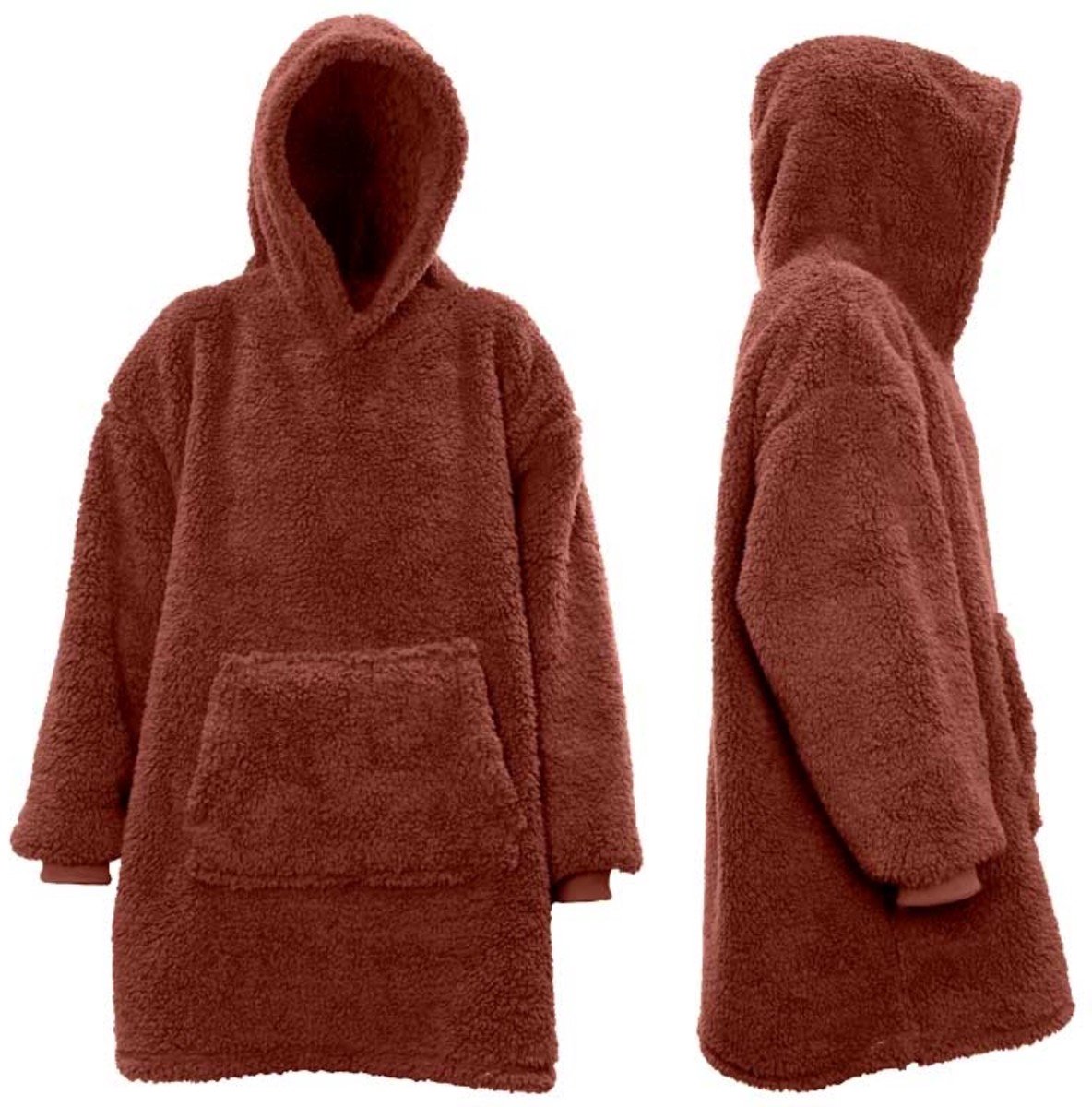 Unique Living Teddy - Fleecetrui met capuchon - Marsala