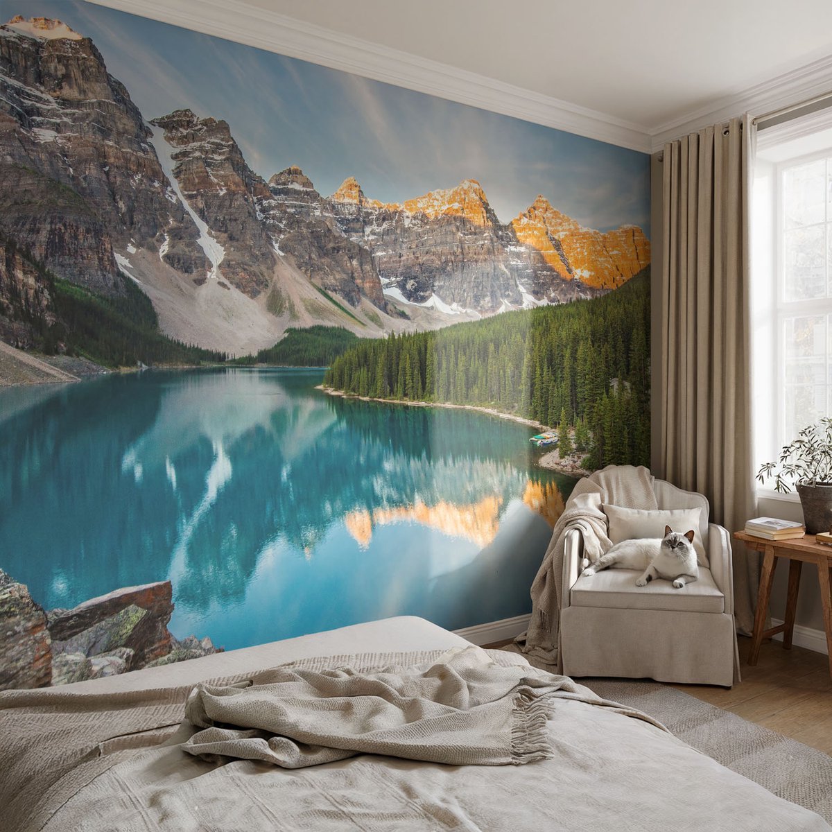 Coloray Vliesbehang - Blauw Snellijm Behang - 152x104 cm - Bergreflectie Fotobehang Vlies - Hal behang Landschappen - Muurschildering - Woonkamer behang