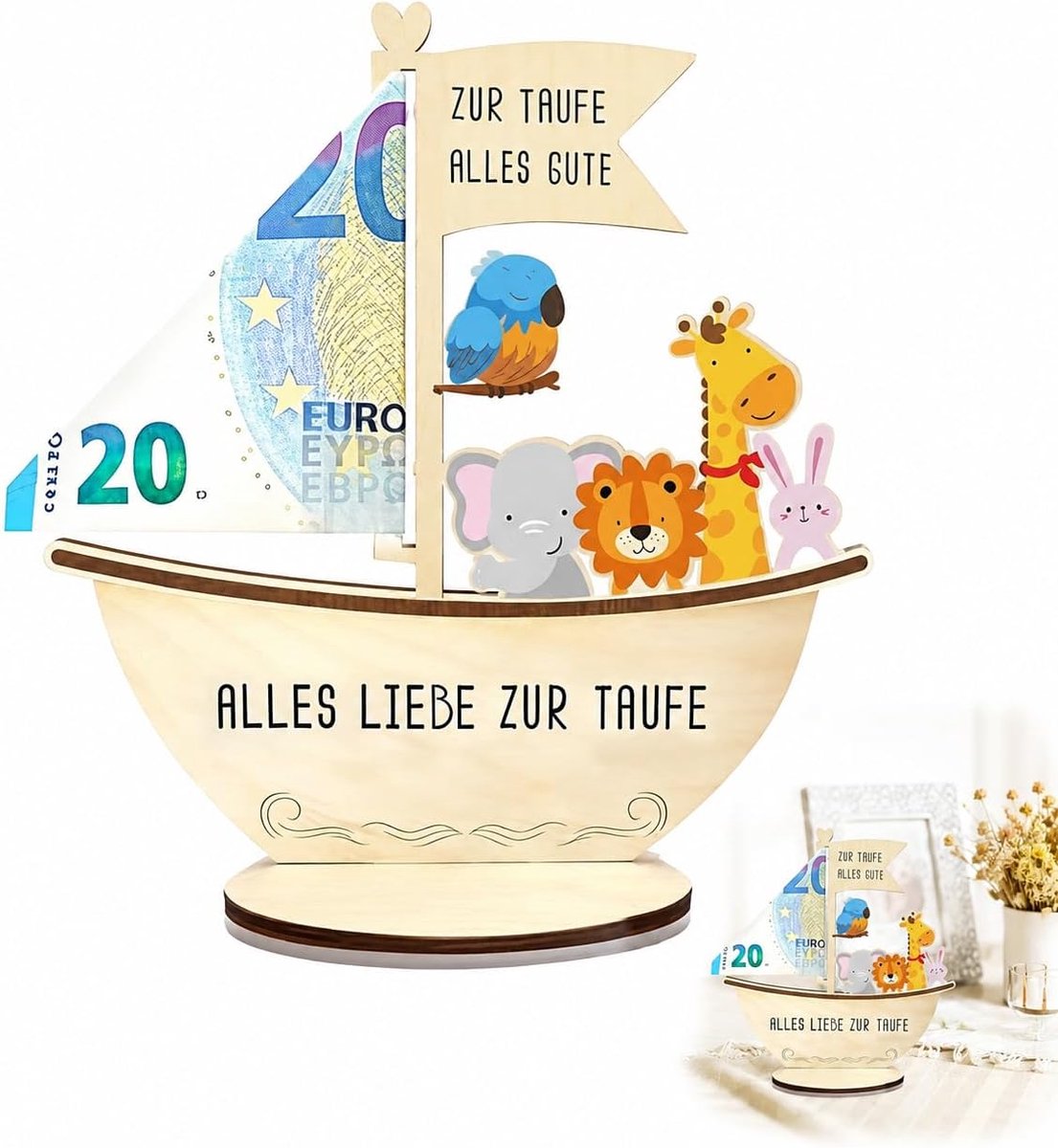 Houten Boot Taufe Decoratie | Uniek Houten Scheepje met Gravure | 1 Stuks | 17.5 cm | Neutraal Cadeau Jongens Meisjes
