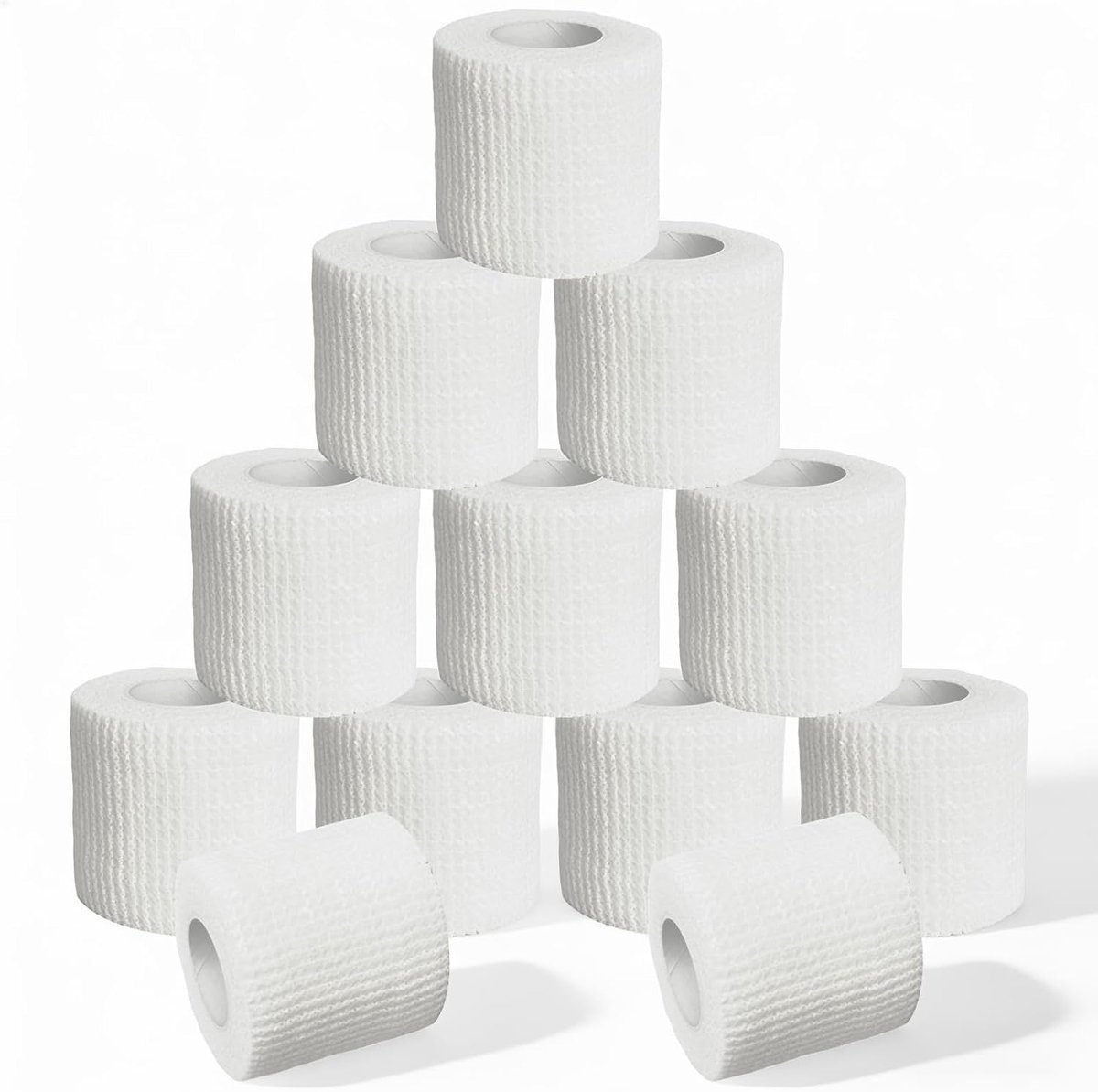 12 rollen zelfklevend verband, 5 cm x 4,5 m, elastisch fixeerverband zelfklevend voor sport, pols, vingerpleisters, enkel, vetwrap kat hond paard (wit)