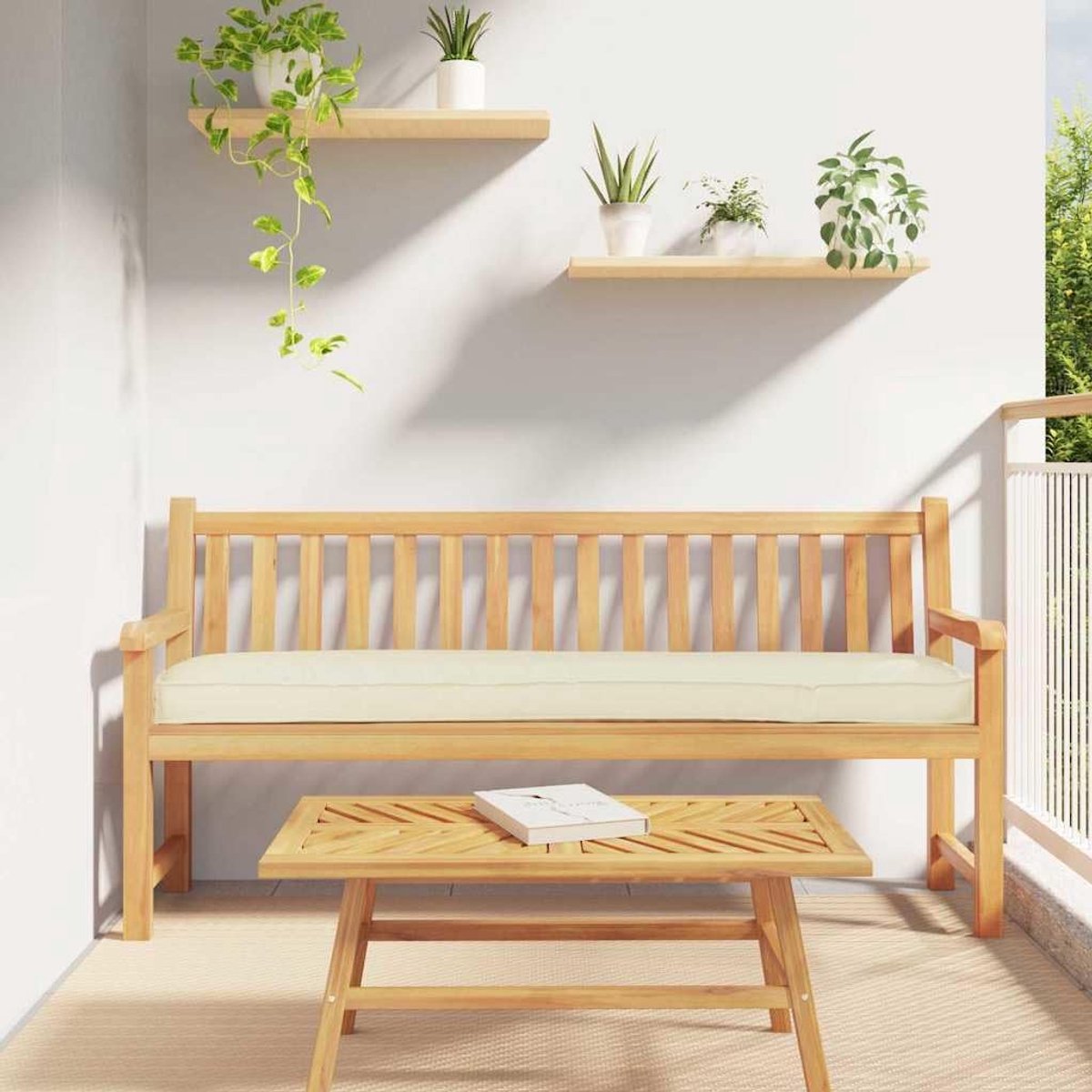 Crème, 180 x 40 x 8 cm, van Oxford-stof, outdoorkussen voor tuin en terras, enkel deel met waterafstotende stof voor comfort in de open lucht