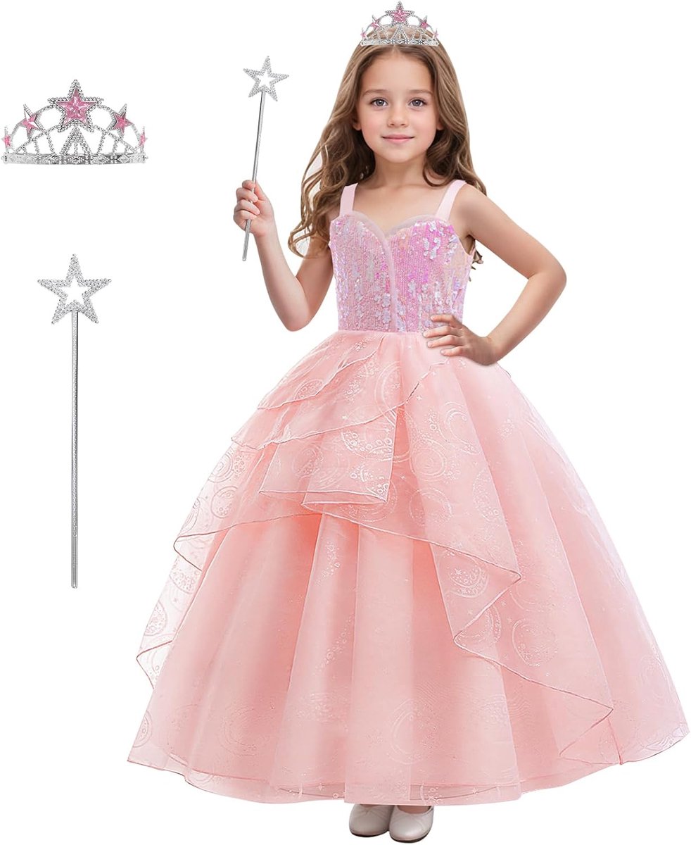 Keaiyouhuo Roze bubbelkostuum voor kinderen, roze heks tule jurk, prinses pailletten, outfits met accessoires voor 3-14 jaar