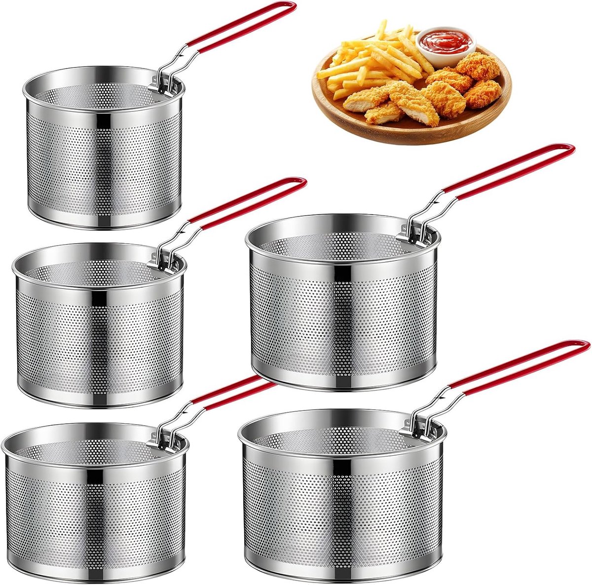 Roestvrij staal, zeefmand met siliconen handvat, anti-verbranding, afneembaar, 12/14/16/18/20 cm, frituurmand voor pot, multifunctionele zeefmand voor frituren, afdruipen en koken, 5