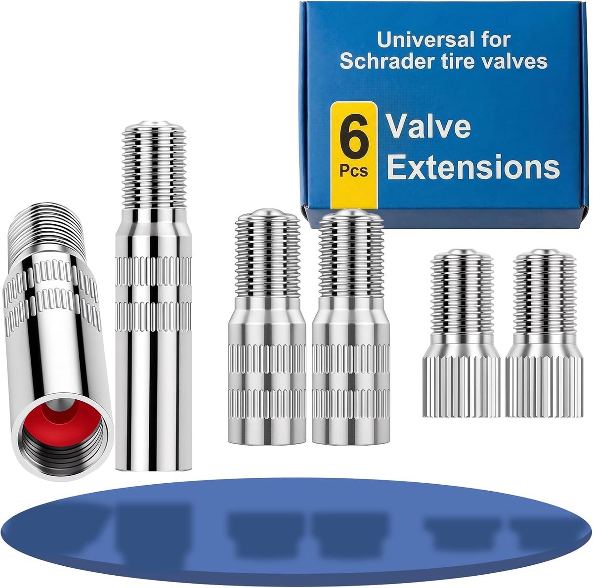 6 stuks ventielverlenging, autoventiel, 19, 27, 39 mm, vernikkeld