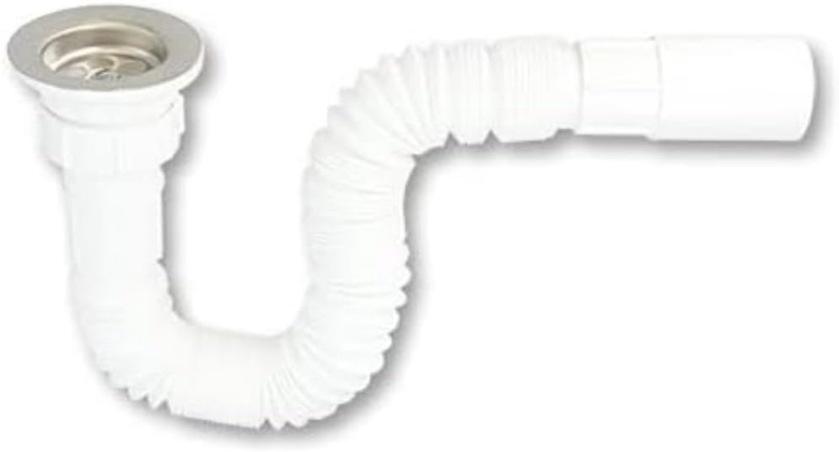Sifon van kunststof, uittrekbaar, 1-1/2 inch x 40 mm, lengte 300 mm tot 800 mm, met rooster en stop