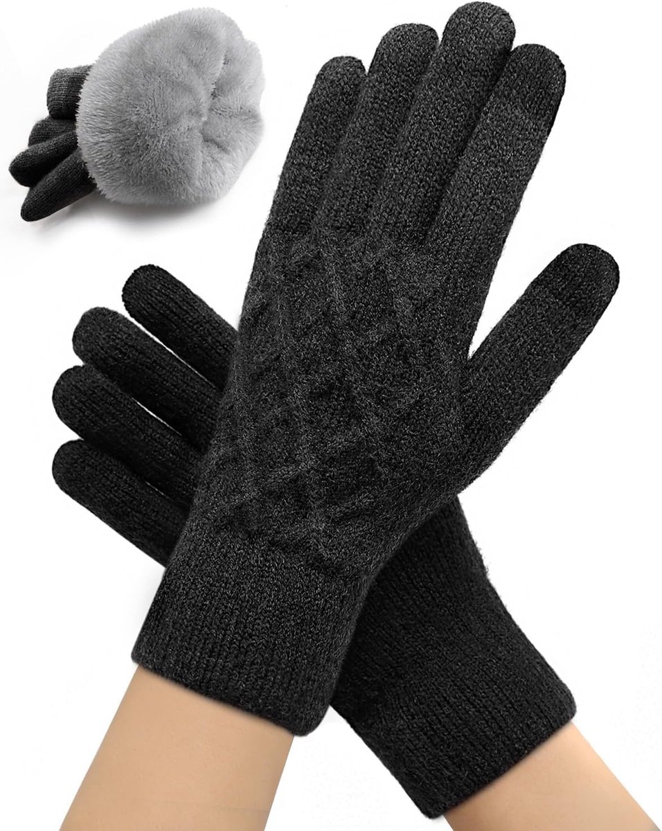 Handschoenen voor dames en heren, gebreide touchscreen-handschoenen met fleecevoering, warme wollen handschoenen, winter, outdoor, wintercadeau voor heren en dames.