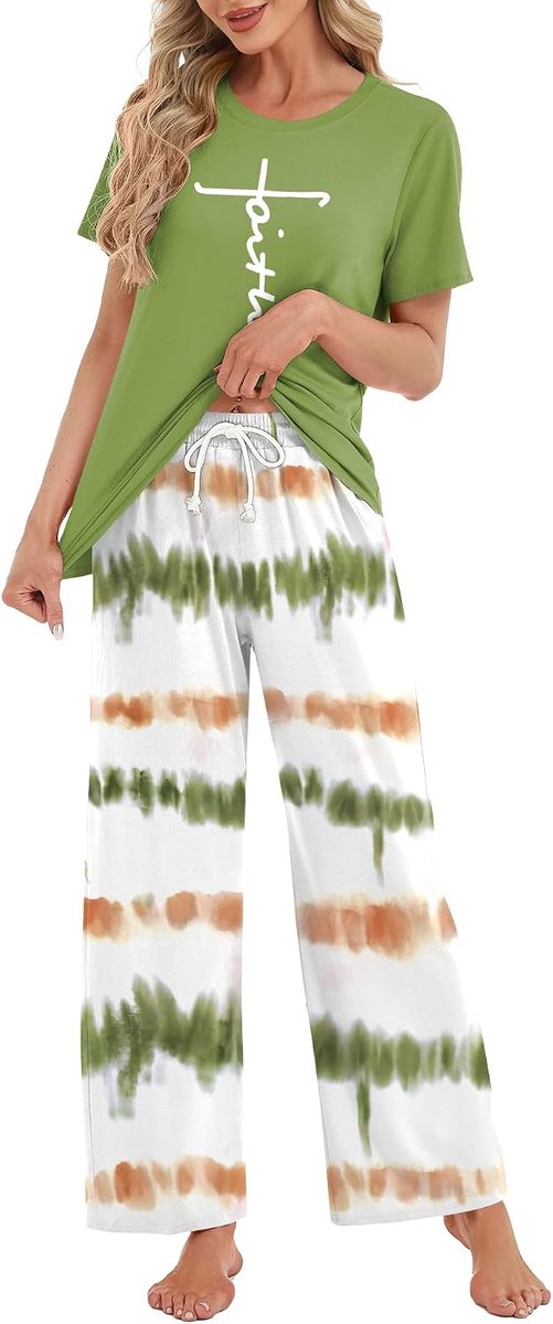 Pyjama voor Vrouwen Leuke Pjs Set Zachte Co ord Sets Loungewear Korte Mouw Pjs Dames Pyjama Nachtkleding Pyjama Bottoms Broek met Zakken Trekkoord Nachtkleding