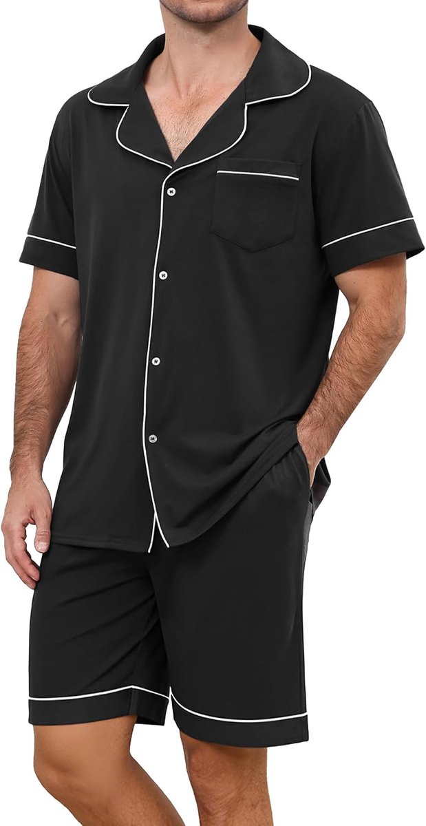 pyjamaset voor heren, pyjamaset voor heren, korte mouwen en shorts, pyjamasets, comfortabel, lichtgewicht, loungewear met knopen, nachtkleding voor heren met zakken