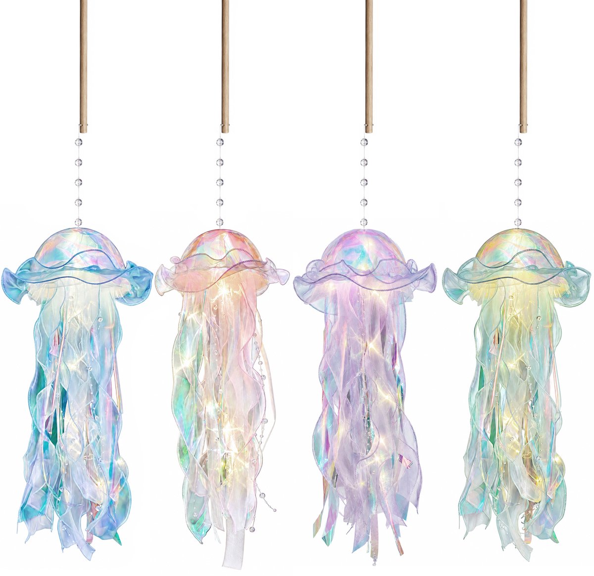 Lamp - Kwallenlampen - Draagbare Hanglampen met LED - Voor Sfeerverlichting, Kinderverjaardag en Decoratie - Meerkleurig - 4 stuks