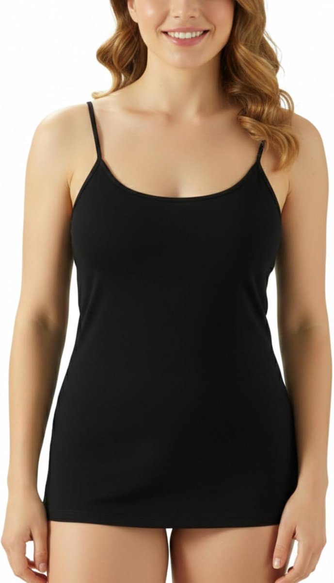 Tanktop van katoen met ronde hals en smalle schouder, mouwloos bovendeel in twee kleuren wit en zwart