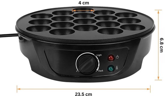VH Supplies®Poffertjespan Electrisch - Poffertjesmaker - Poffertjespan - Voor 18 Poffertjes - Antiaanbaklaag - Zwart - 23 x 23 x 7 cm — afbeelding 3